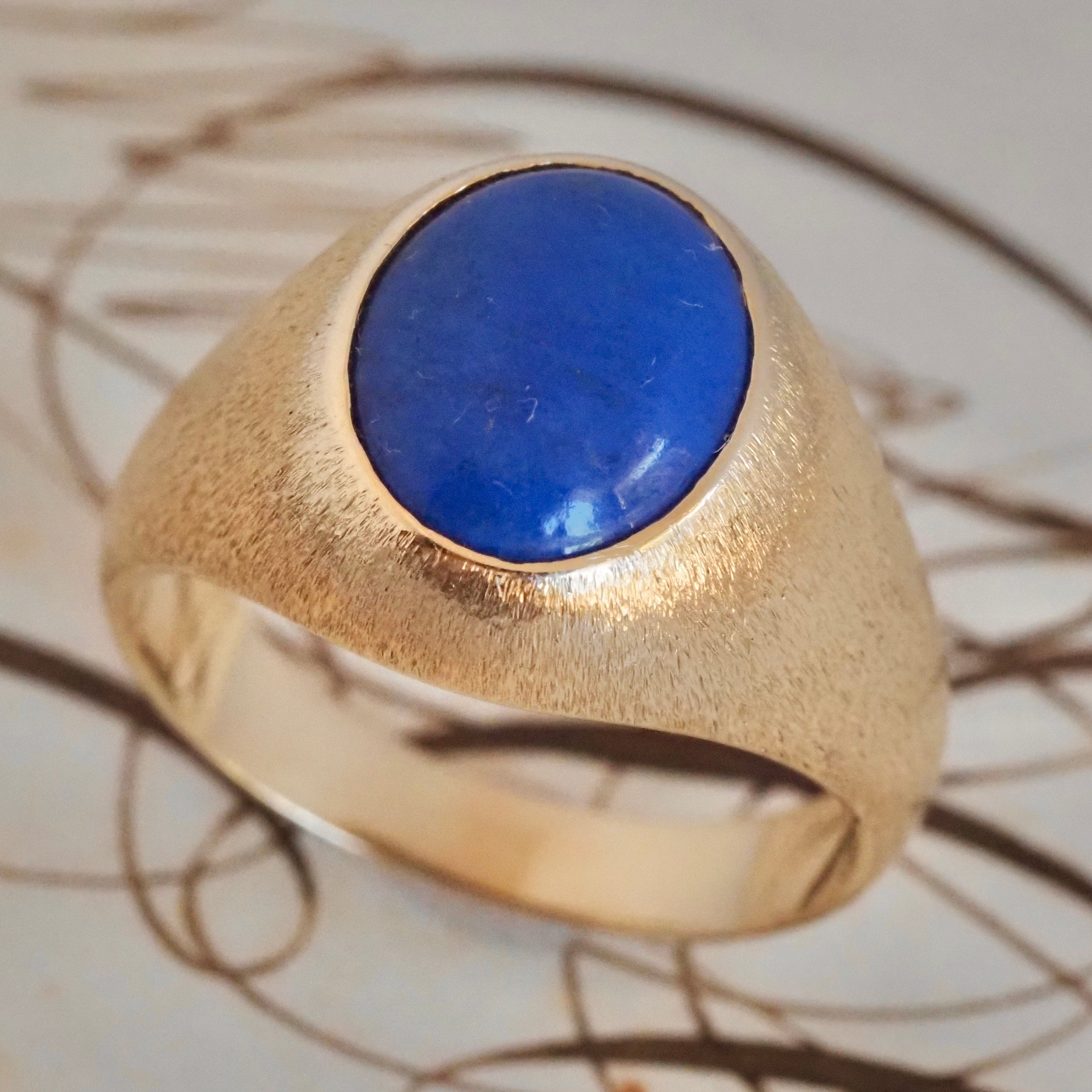 Vintage 14k Brushed Gold Lapis Dome Ring