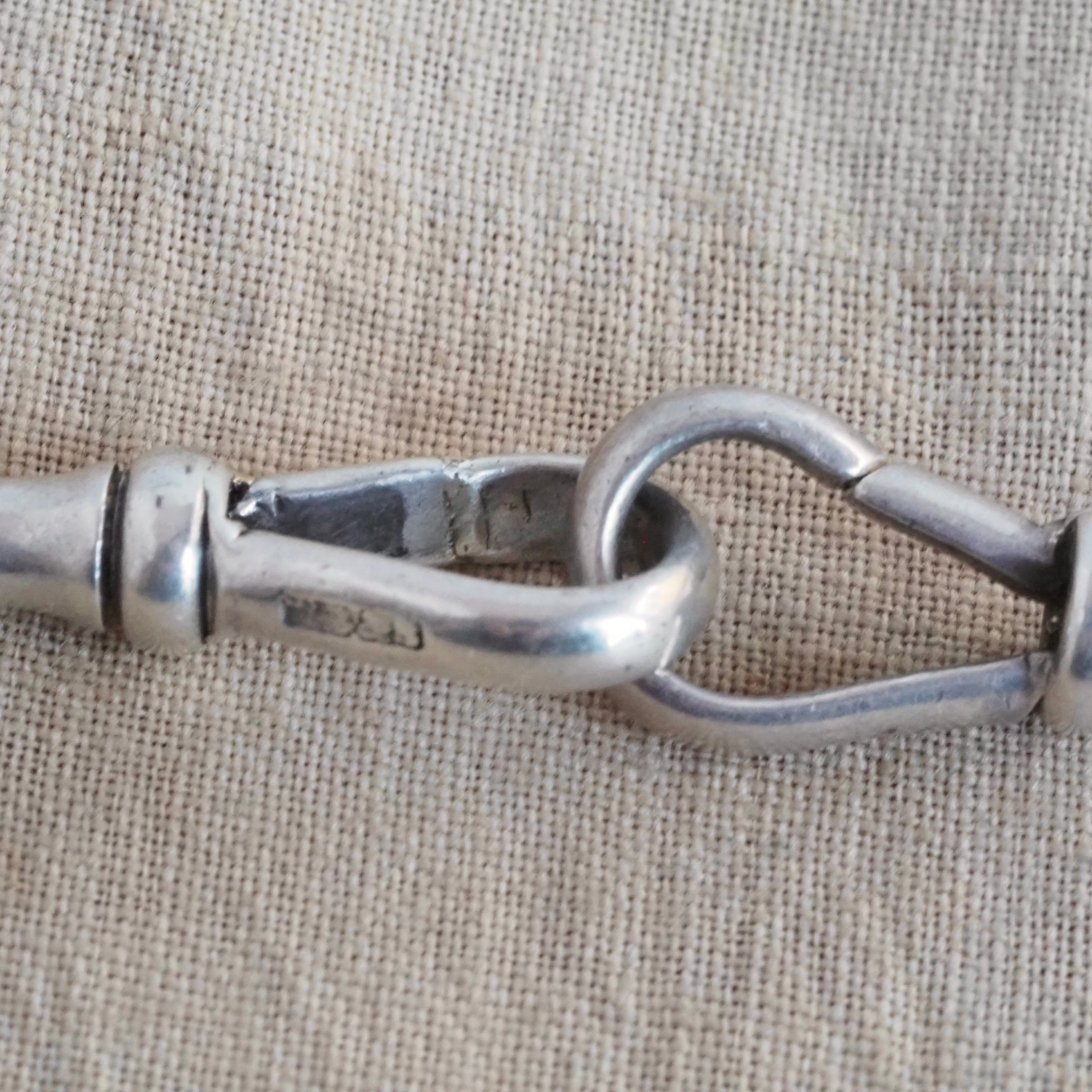 Antique English Sterling Silver Watch Chain Necklace With Graduated Links & T Bar