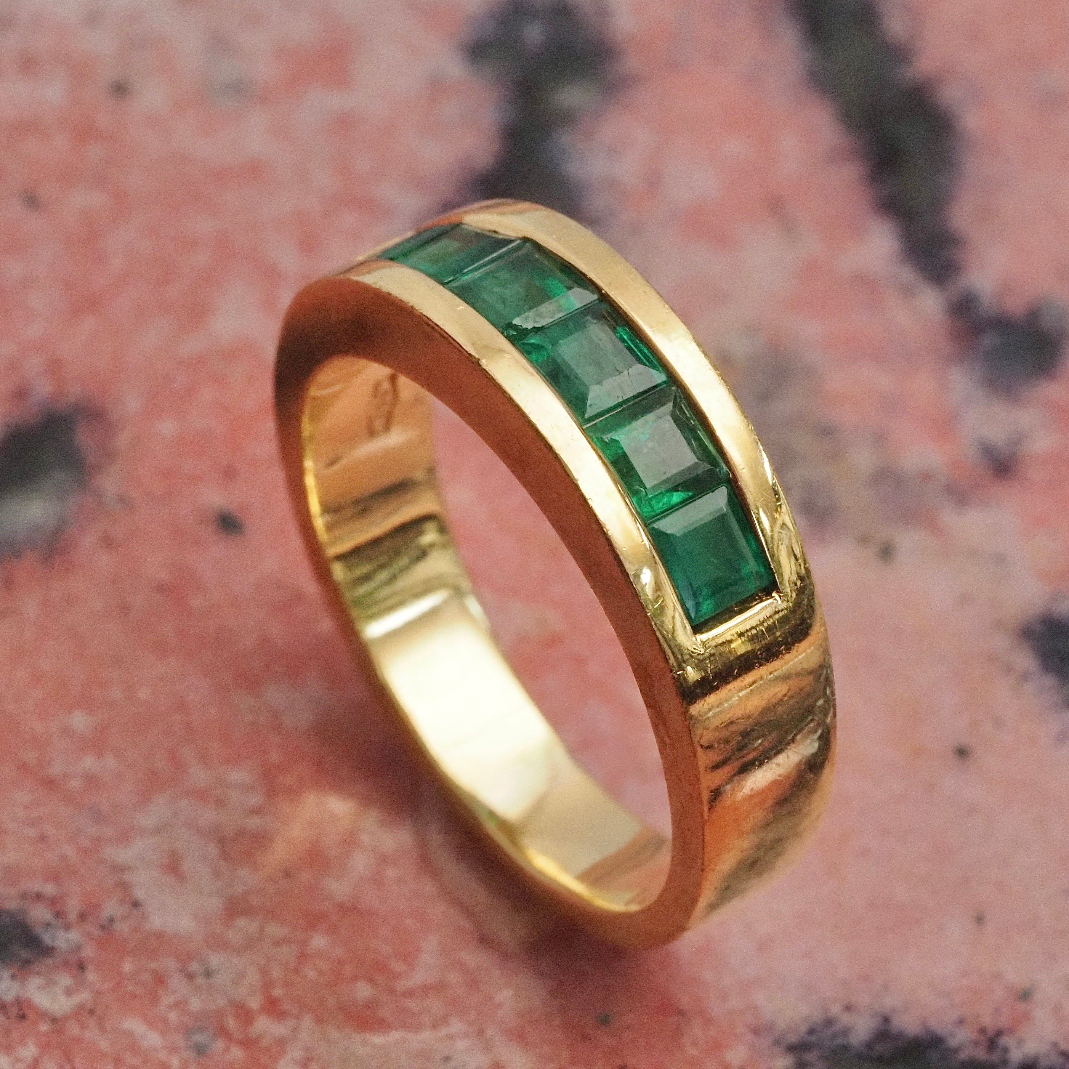 Vintage Italian 18k Gold Emerald Channel Set Band