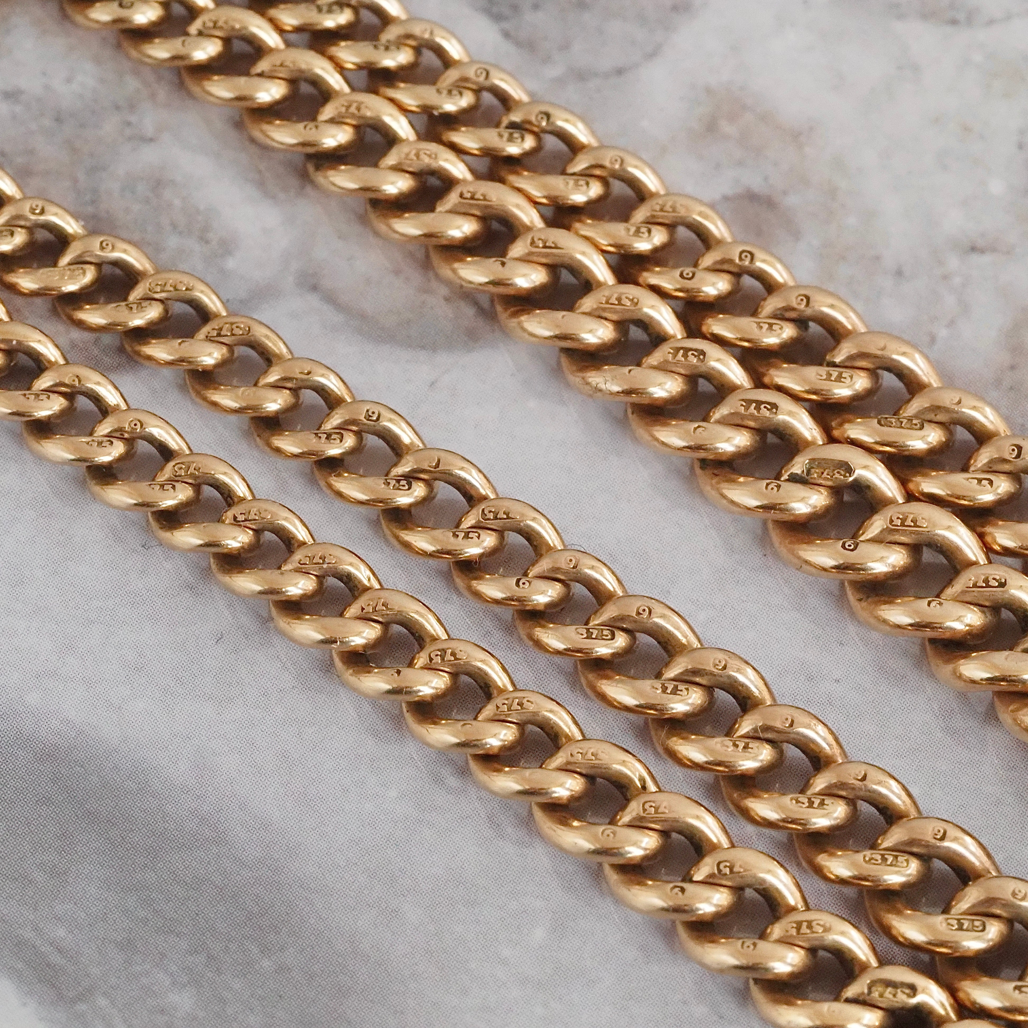Antique English Graduated Curb Watch Chain Necklace with T-Bar and Bol