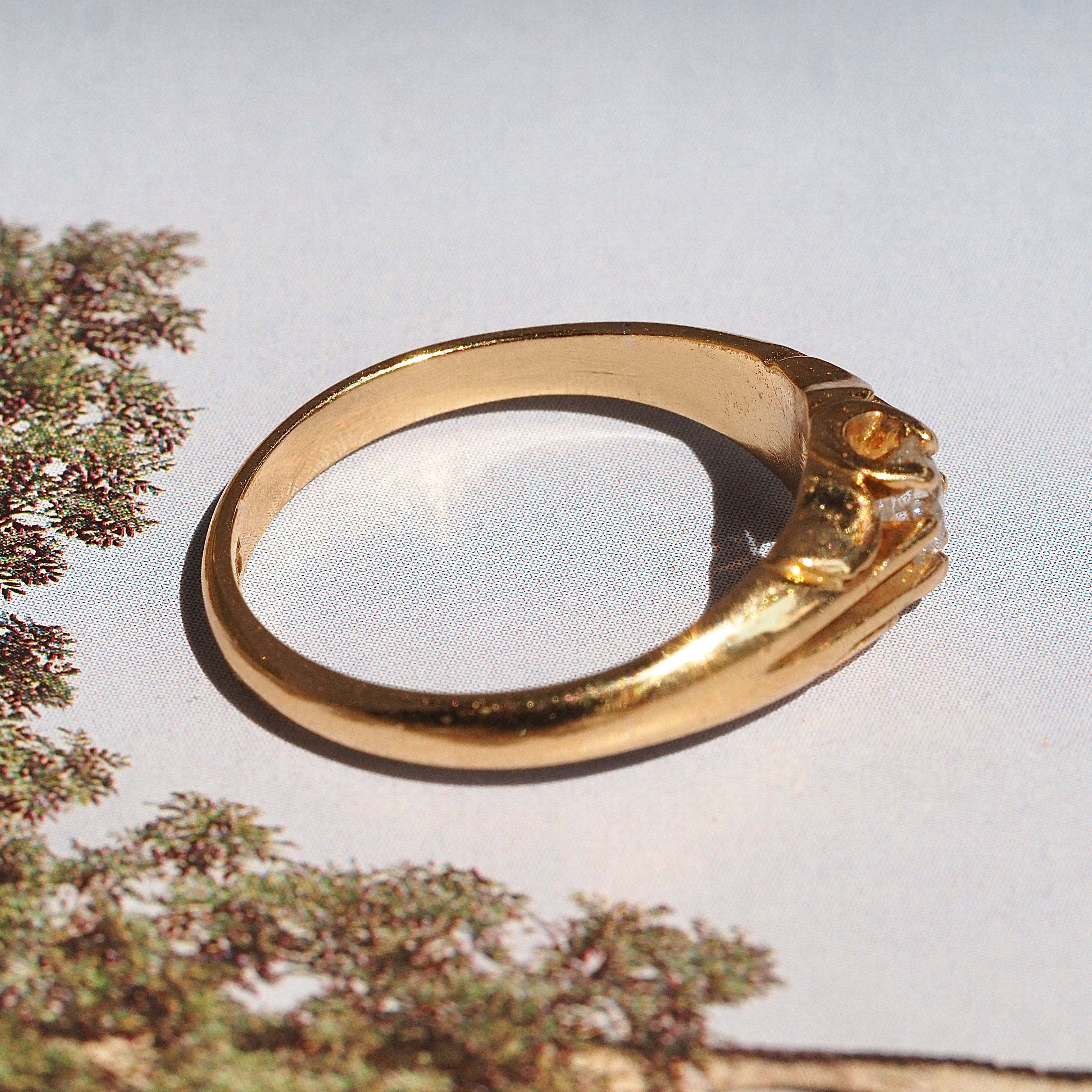 Antique Victorian English 18k Gold Old Mine Cut Diamond Belcher Engagement Ring