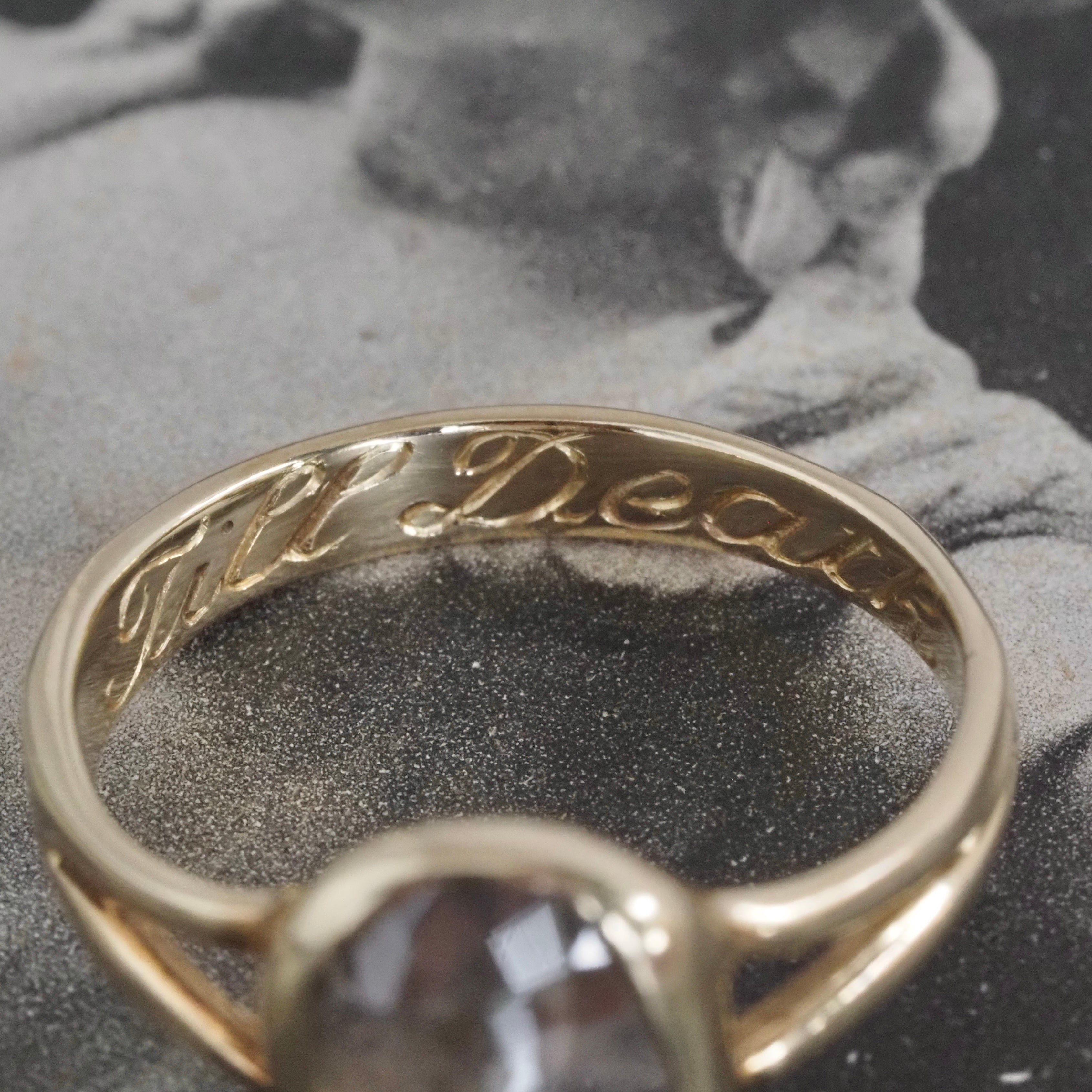 Rose Cut Diamond "Till Death" Skull 14k Gold Engagement Ring