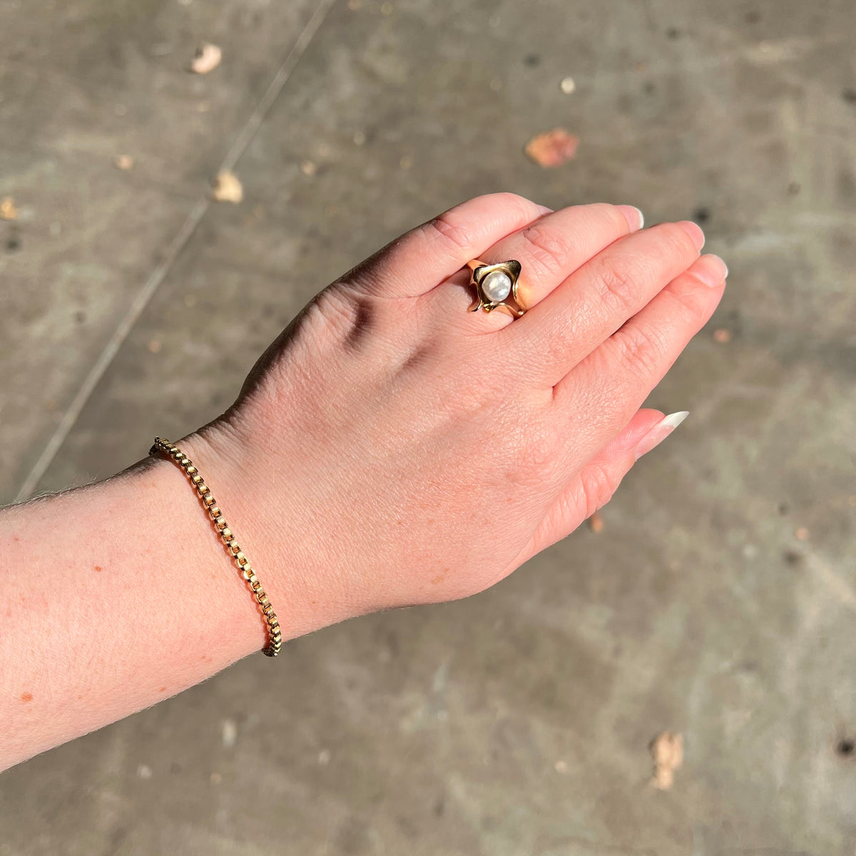 Vintage Italian 14k Gold Rounded Textured Box Chain Bracelet