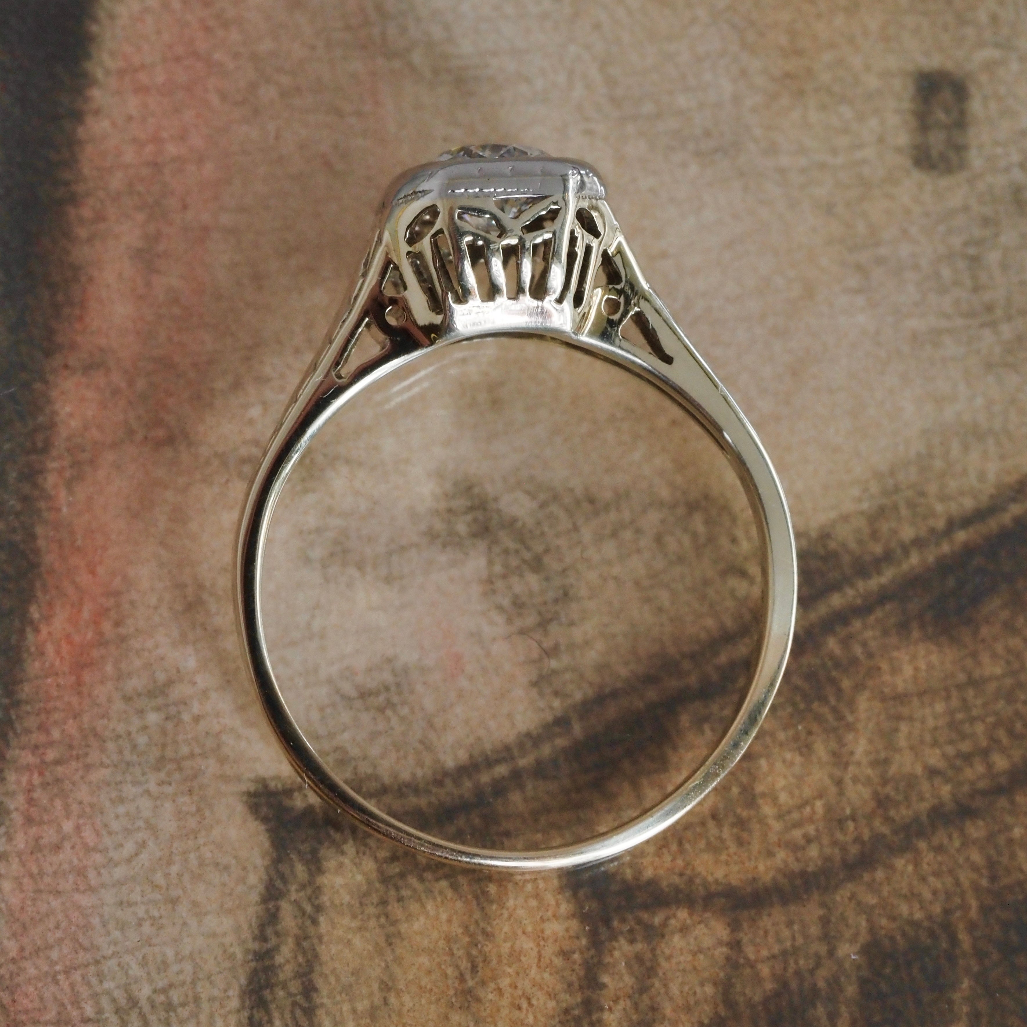 Antique Art Deco Old European Cut Diamond 14k Gold Engagement Ring