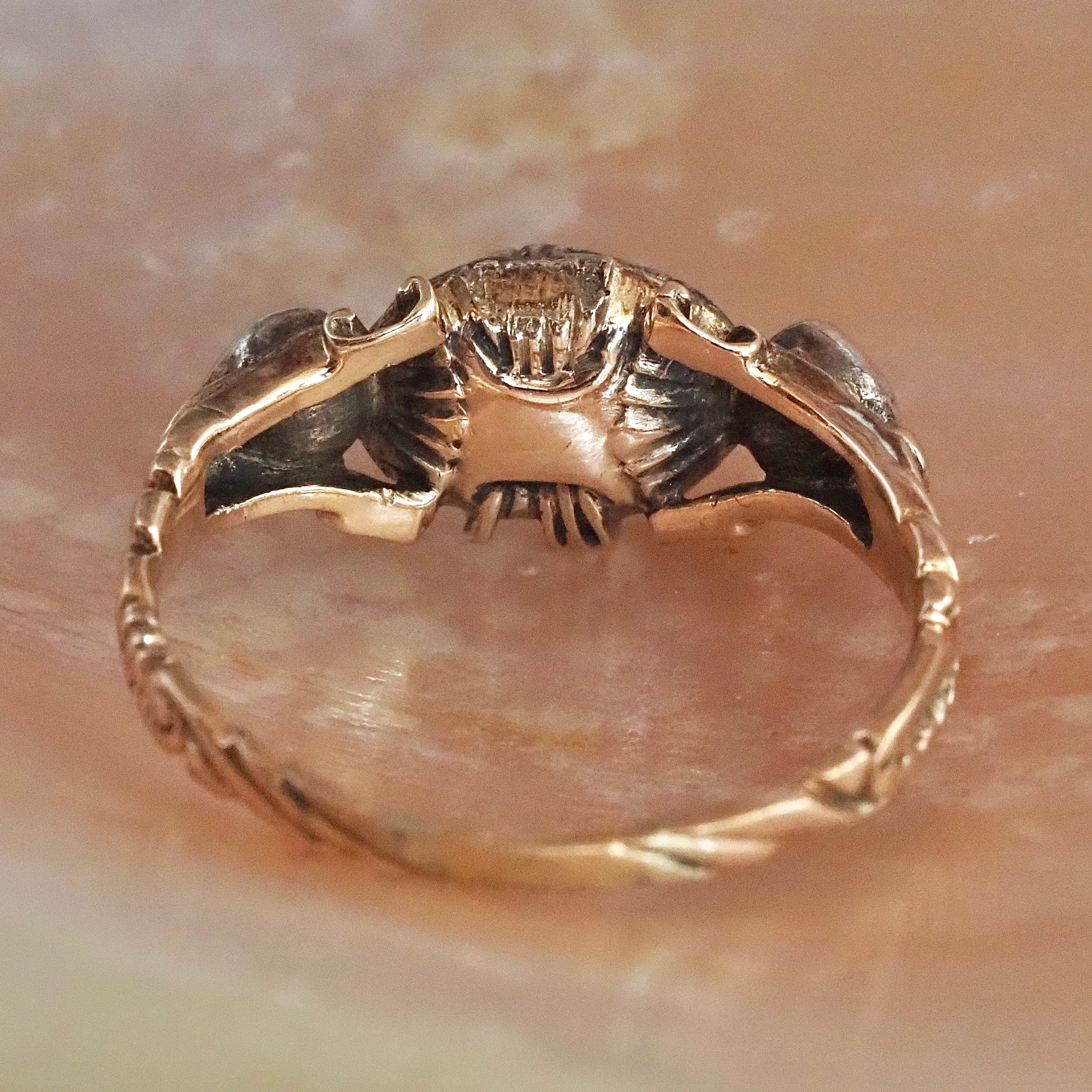 Antique Mid 18th Century Georgian Foil Back Rose Cut Diamond 14k Gold and Sterling Silver Trilogy Ring