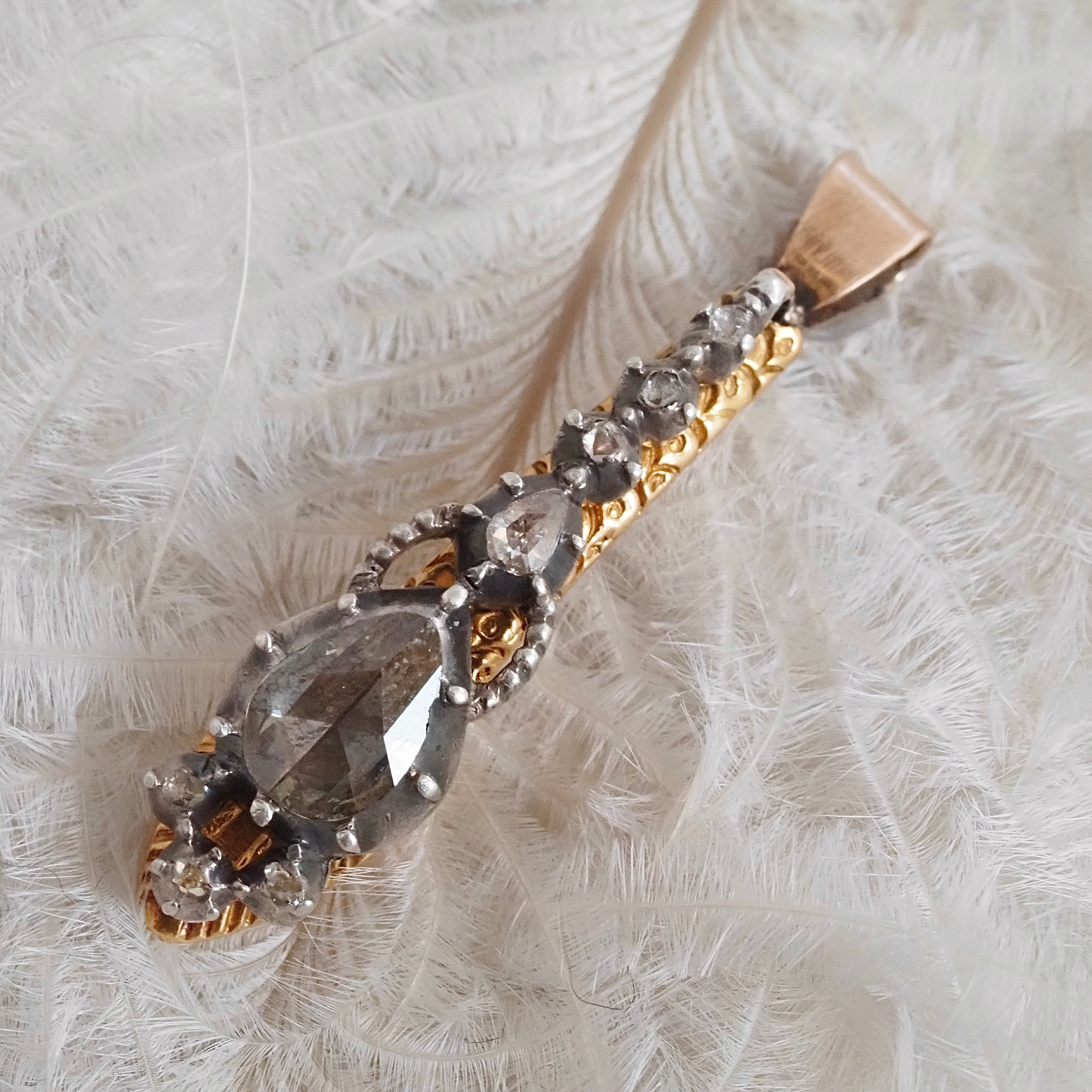 Antique Rose Cut Diamond Gold and Silver Snake Pendant