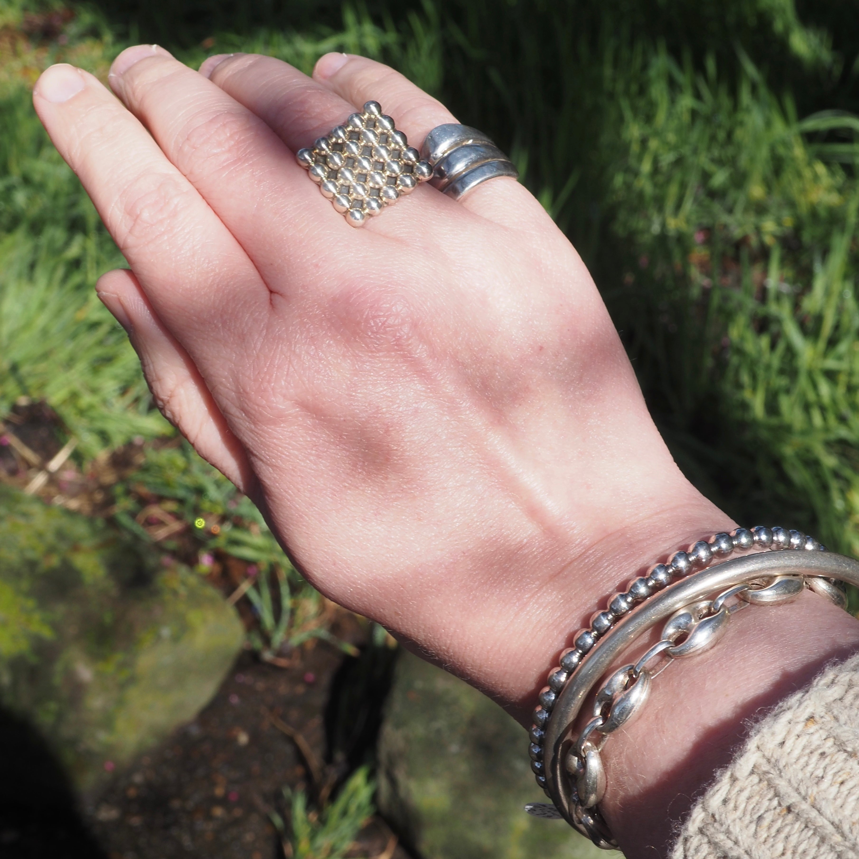 Vintage Italian Puffy Mariner Sterling Silver Bracelet with Bolt Clasp