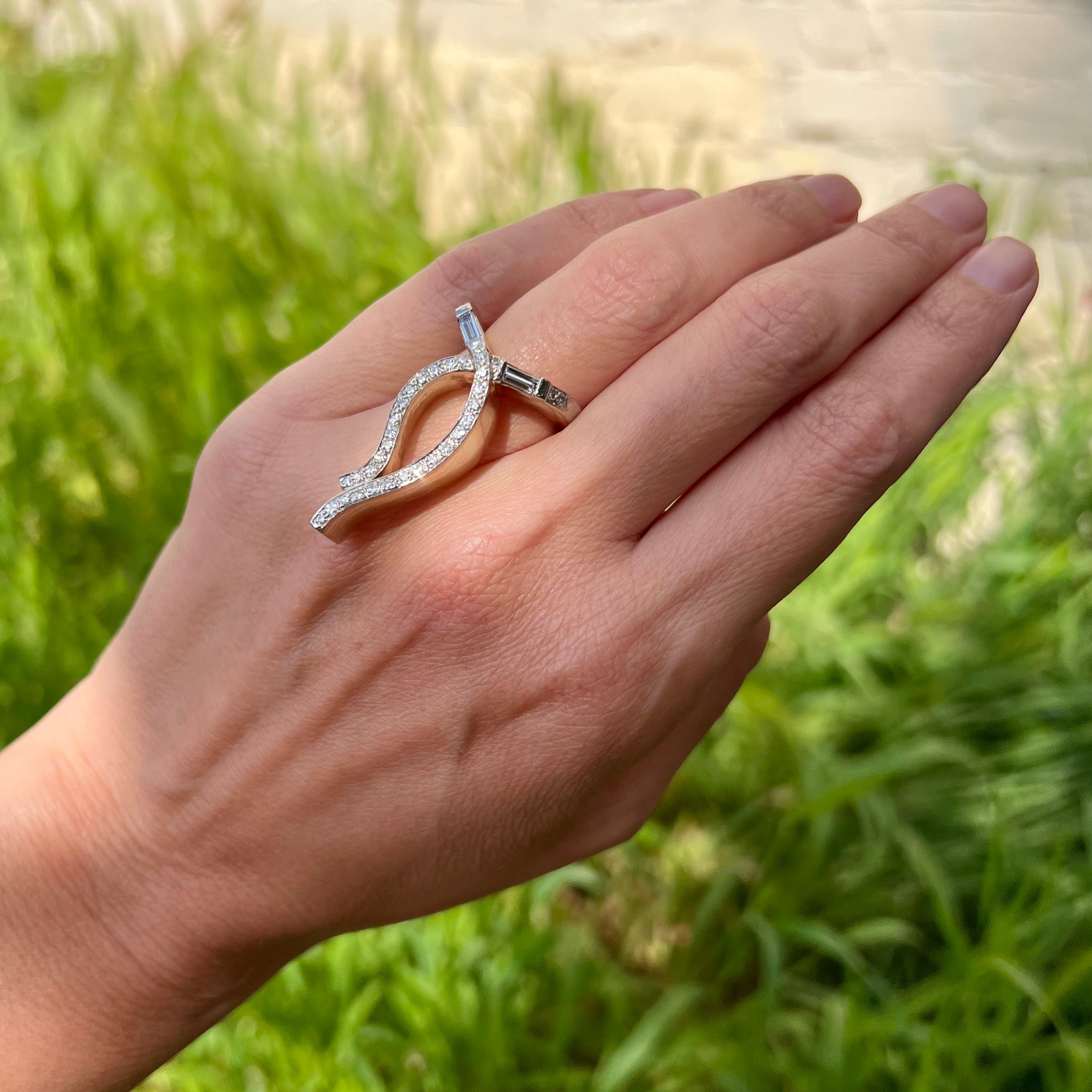 Vintage 14k Gold and Platinum Diamond Bow Ring