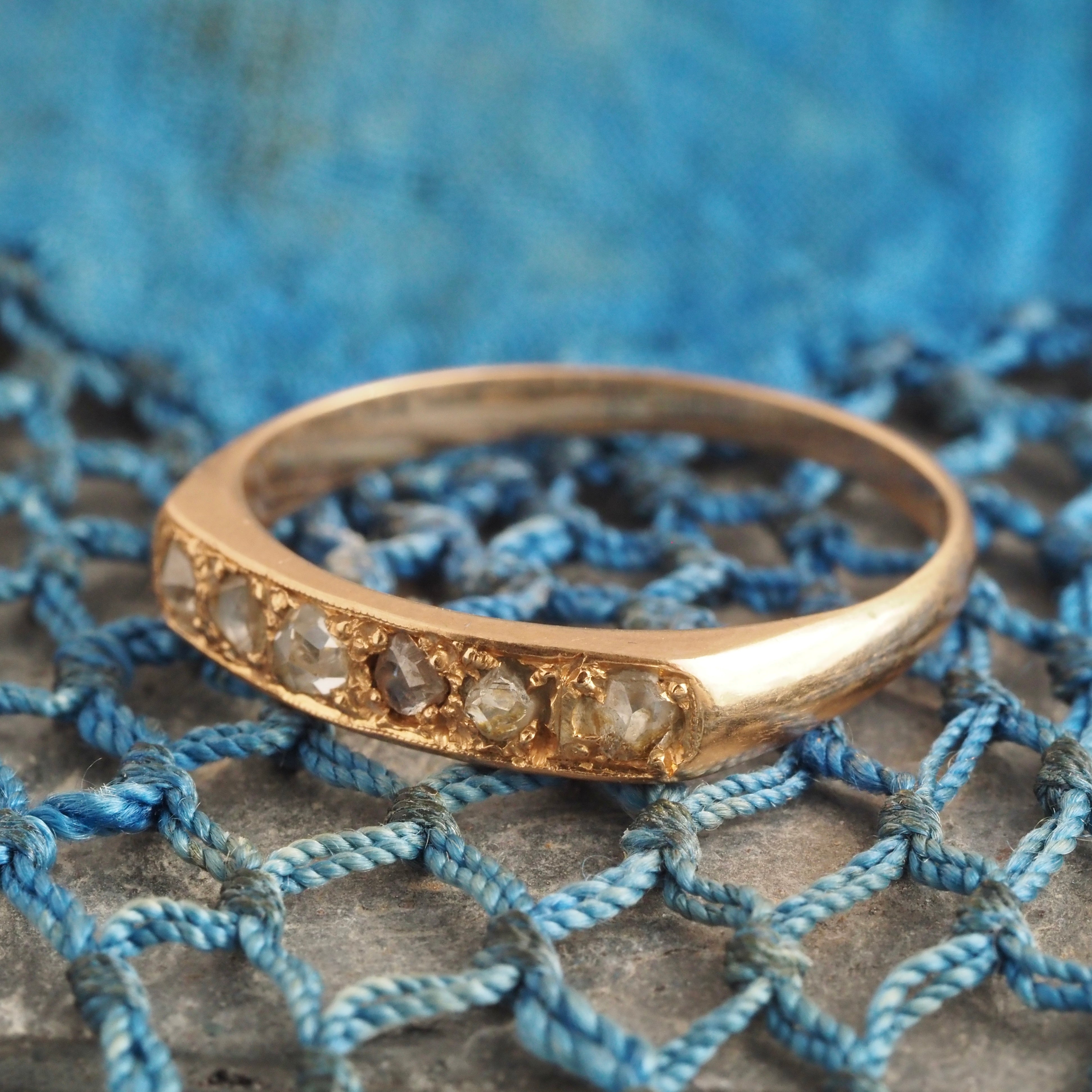 Antique Rose Cut Diamond Half Hoop 9k Gold Ring