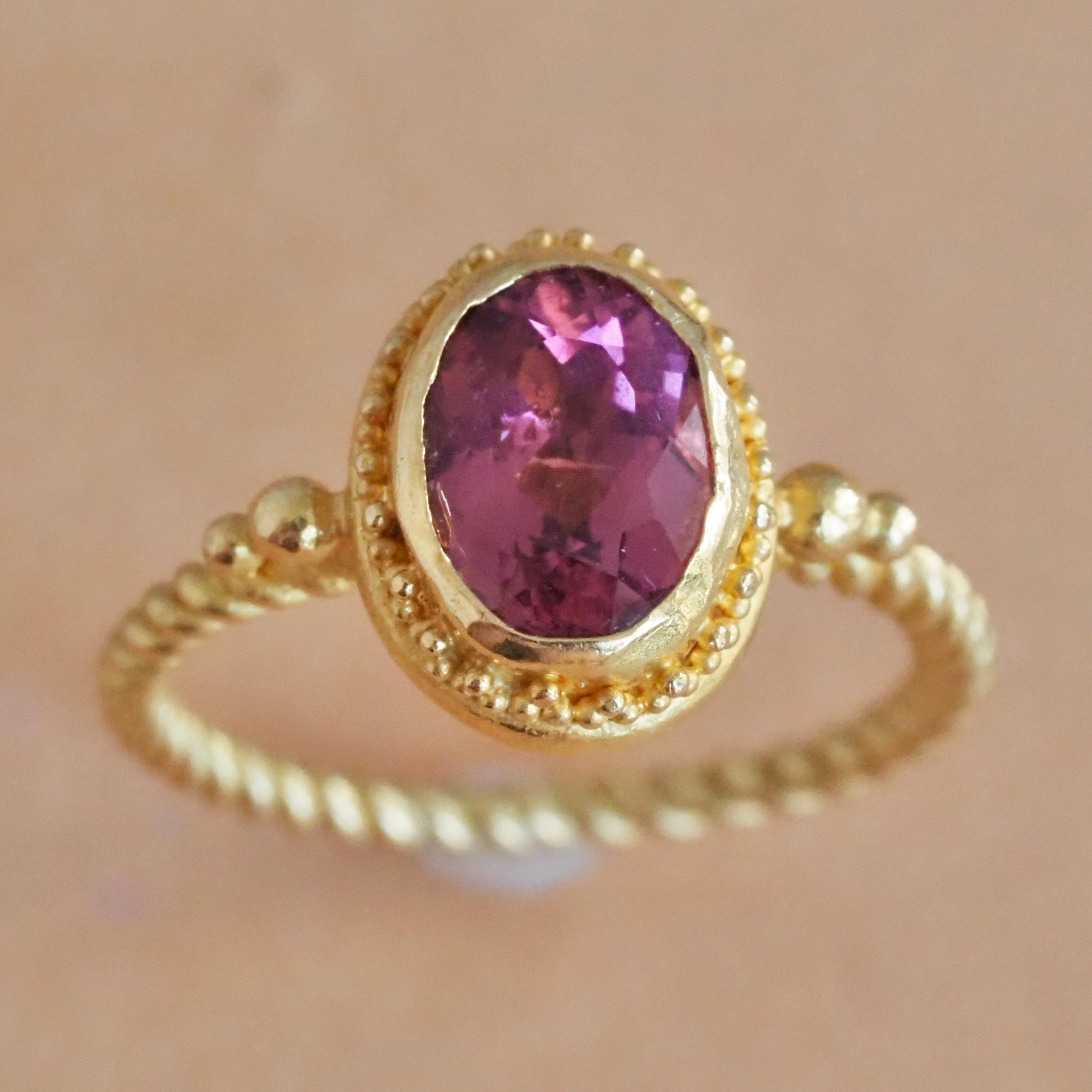 Vintage Etruscan Revival 22k Gold Pink Tourmaline Ring