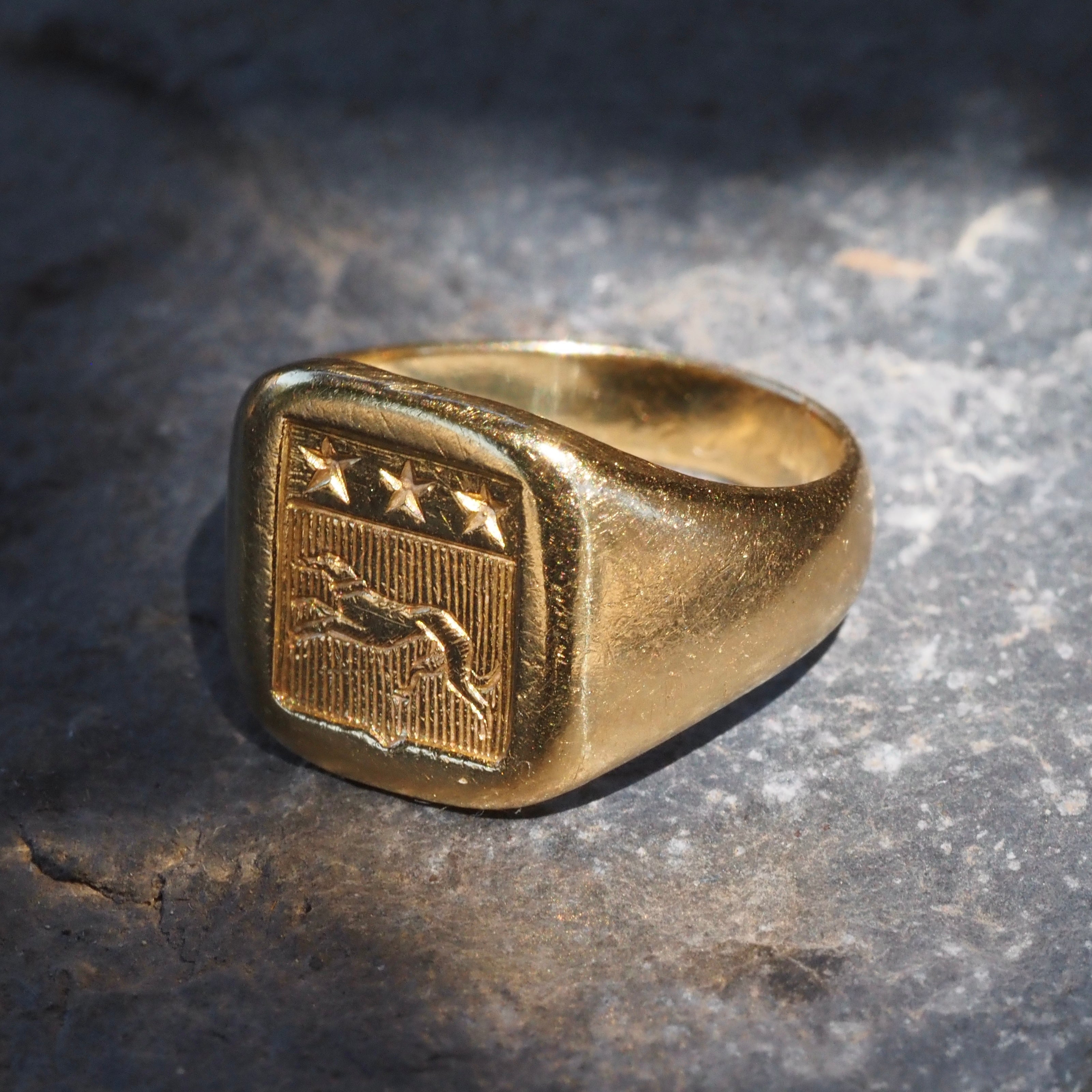 Vintage French 18K Gold Dog Signet Ring