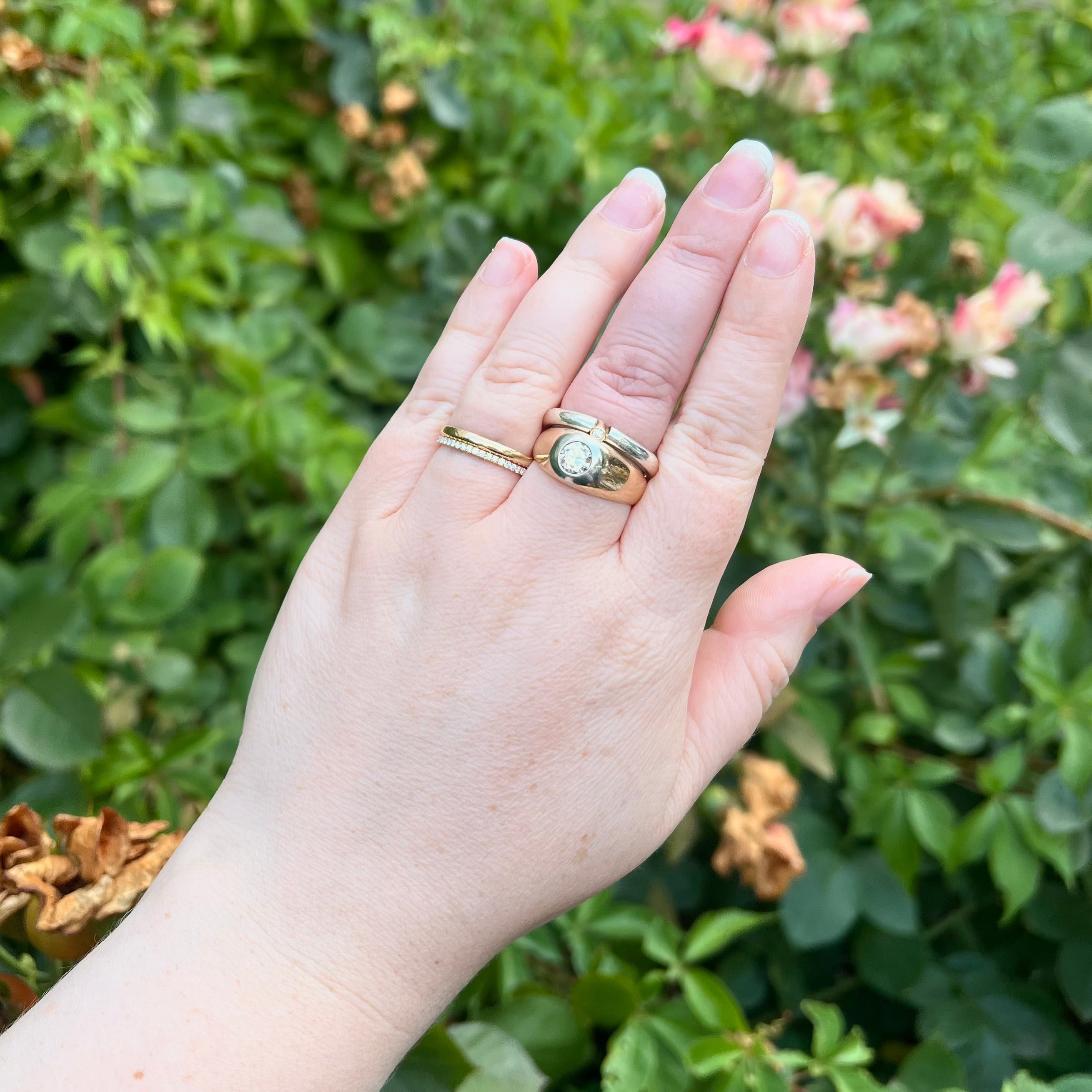 Vintage c. 1951 Flush Set Diamond 14k White and Yellow Gold Dome Engagement Ring
