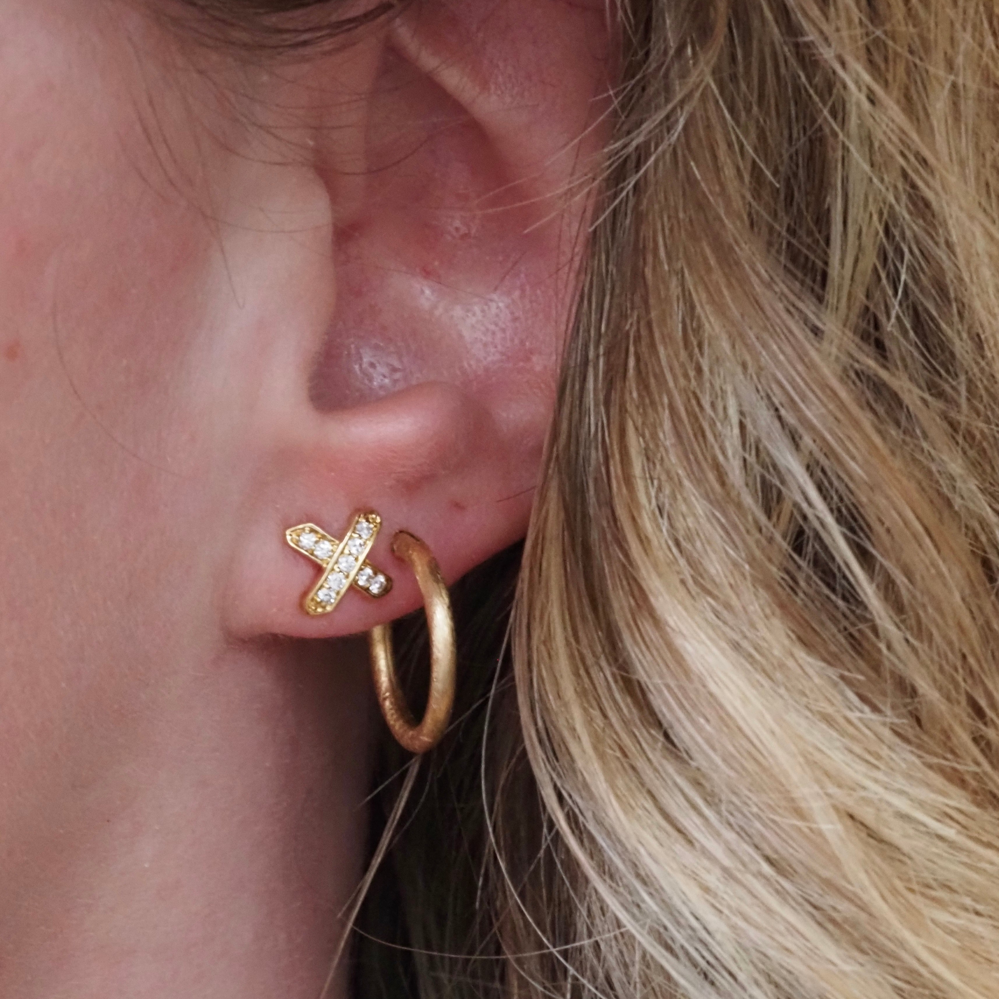 Vintage Diamond "X" 18k Gold Stud Earrings
