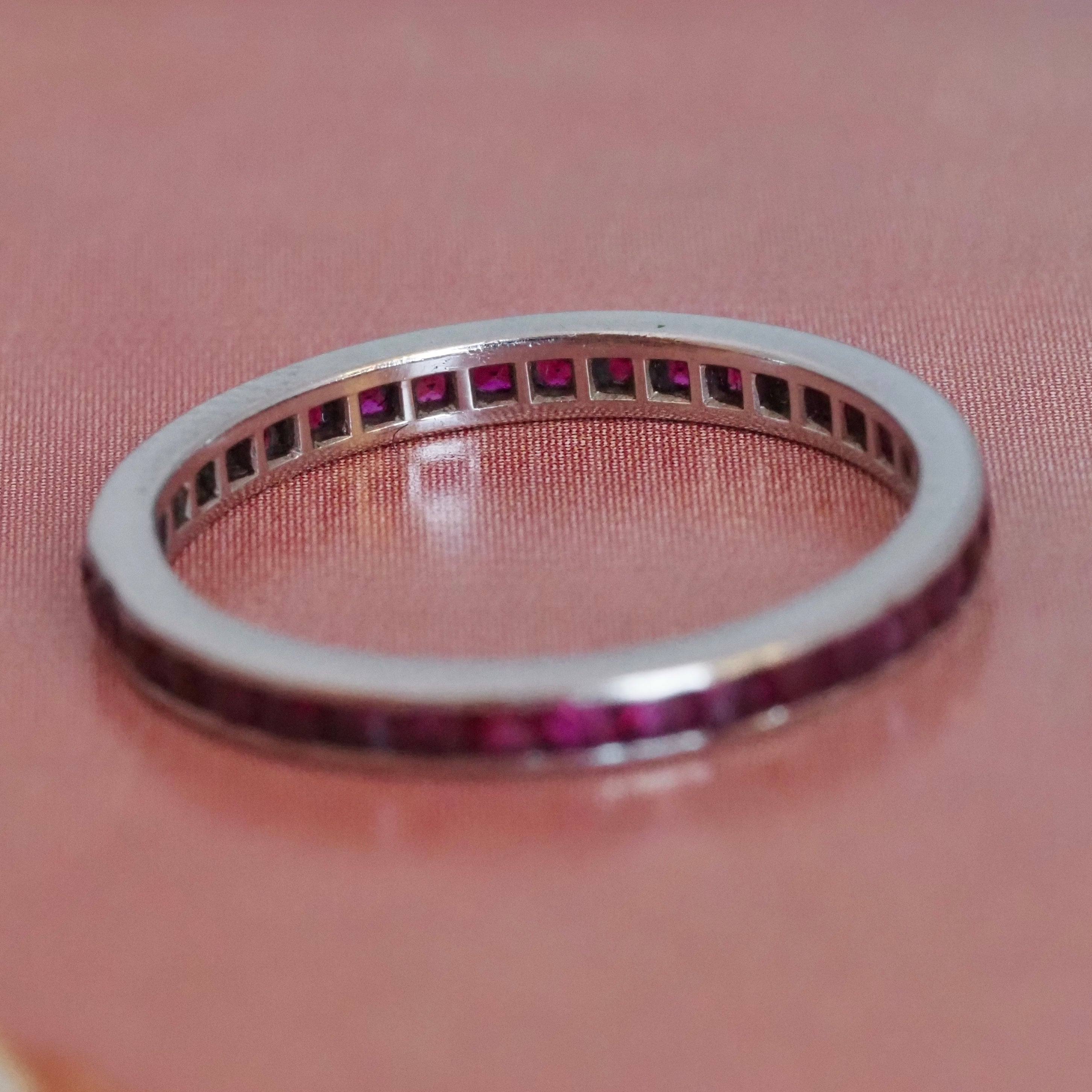 Antique Art Deco Platinum French Cut Ruby Eternity Band