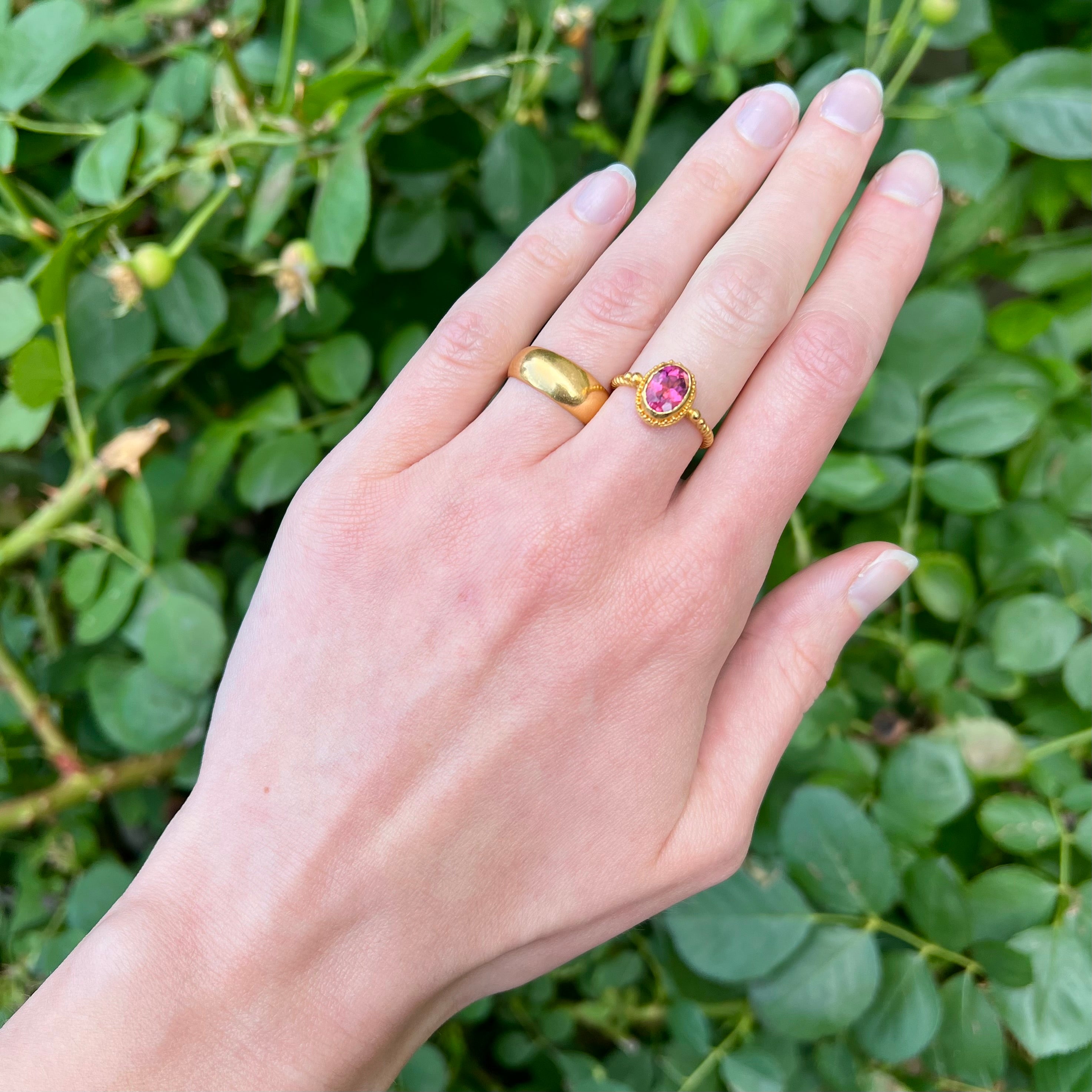 Vintage Etruscan Revival 22k Gold Pink Tourmaline Ring