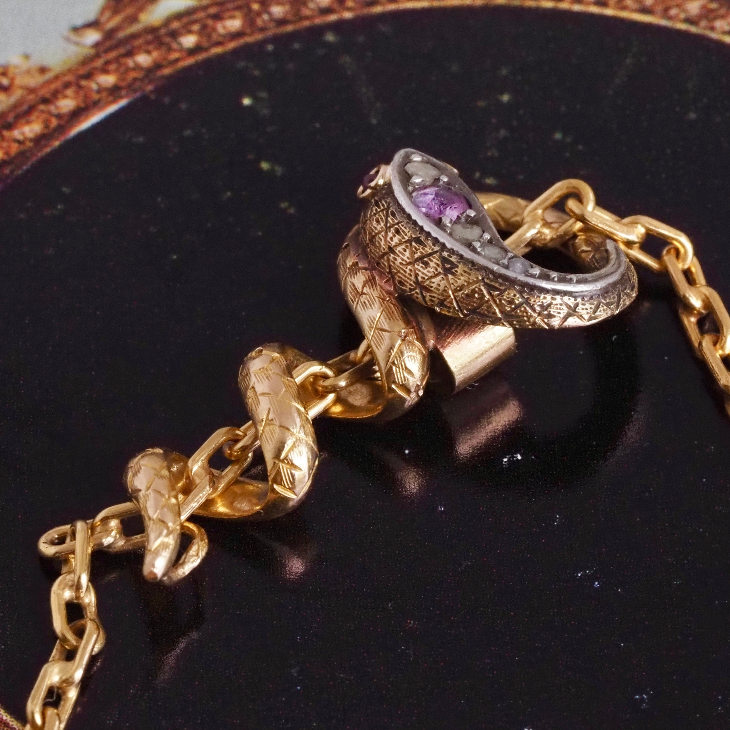 Antique Victorian Snake Natural Ruby Diamond 18k Gold Necklace