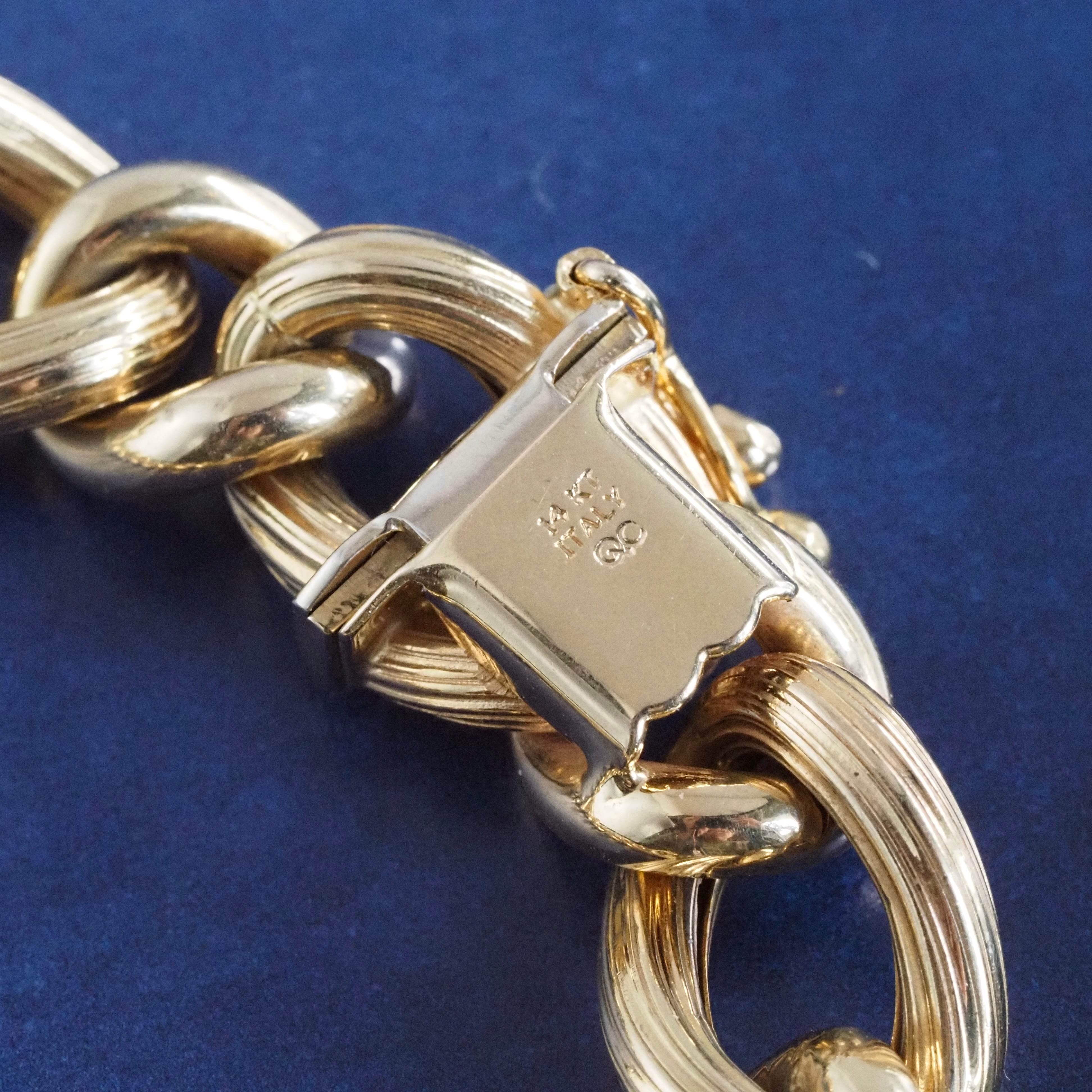 Vintage Italian Alternating Curb Chain Link 14k Gold Bracelet