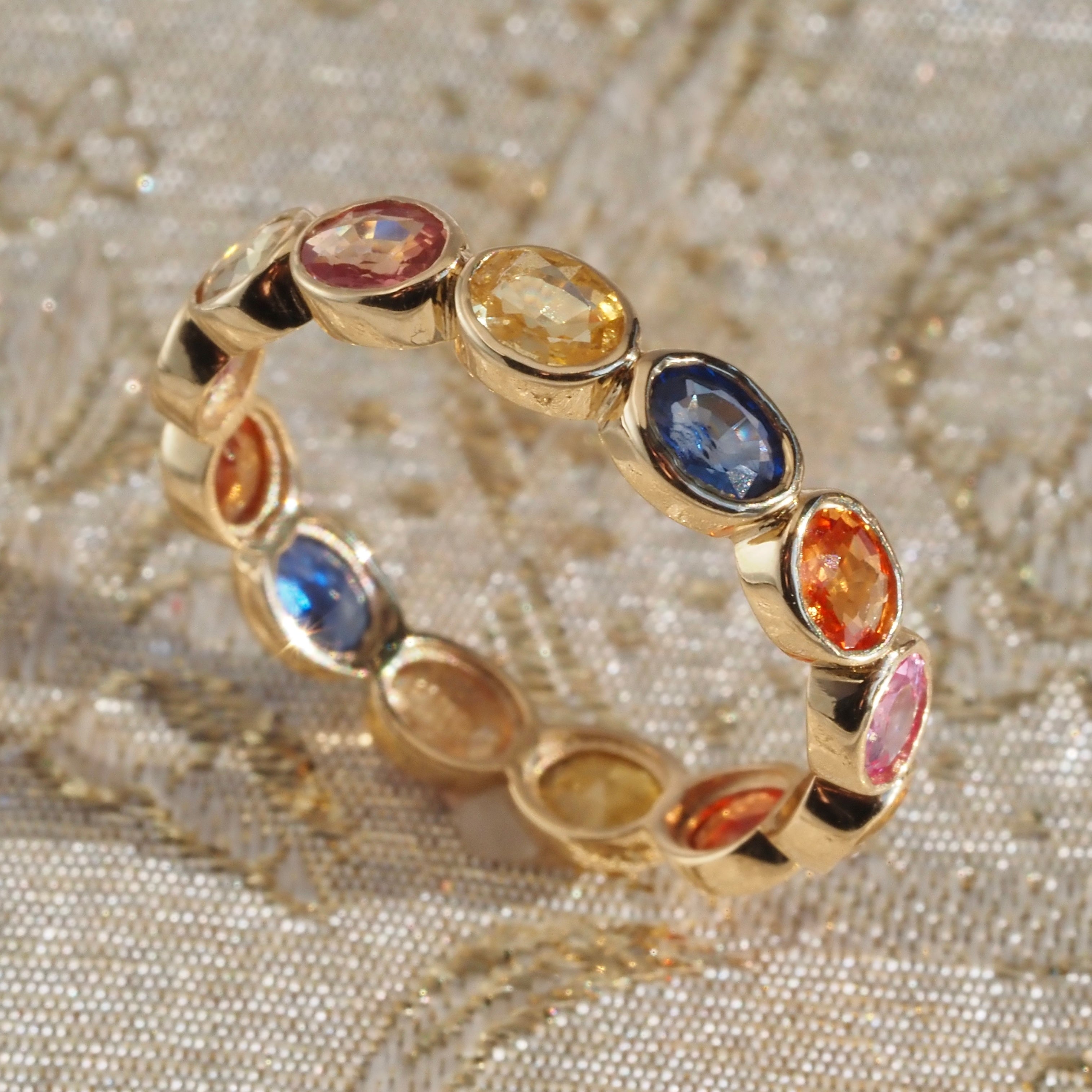 Multicolor Sapphire 18k Gold Eternity Ring