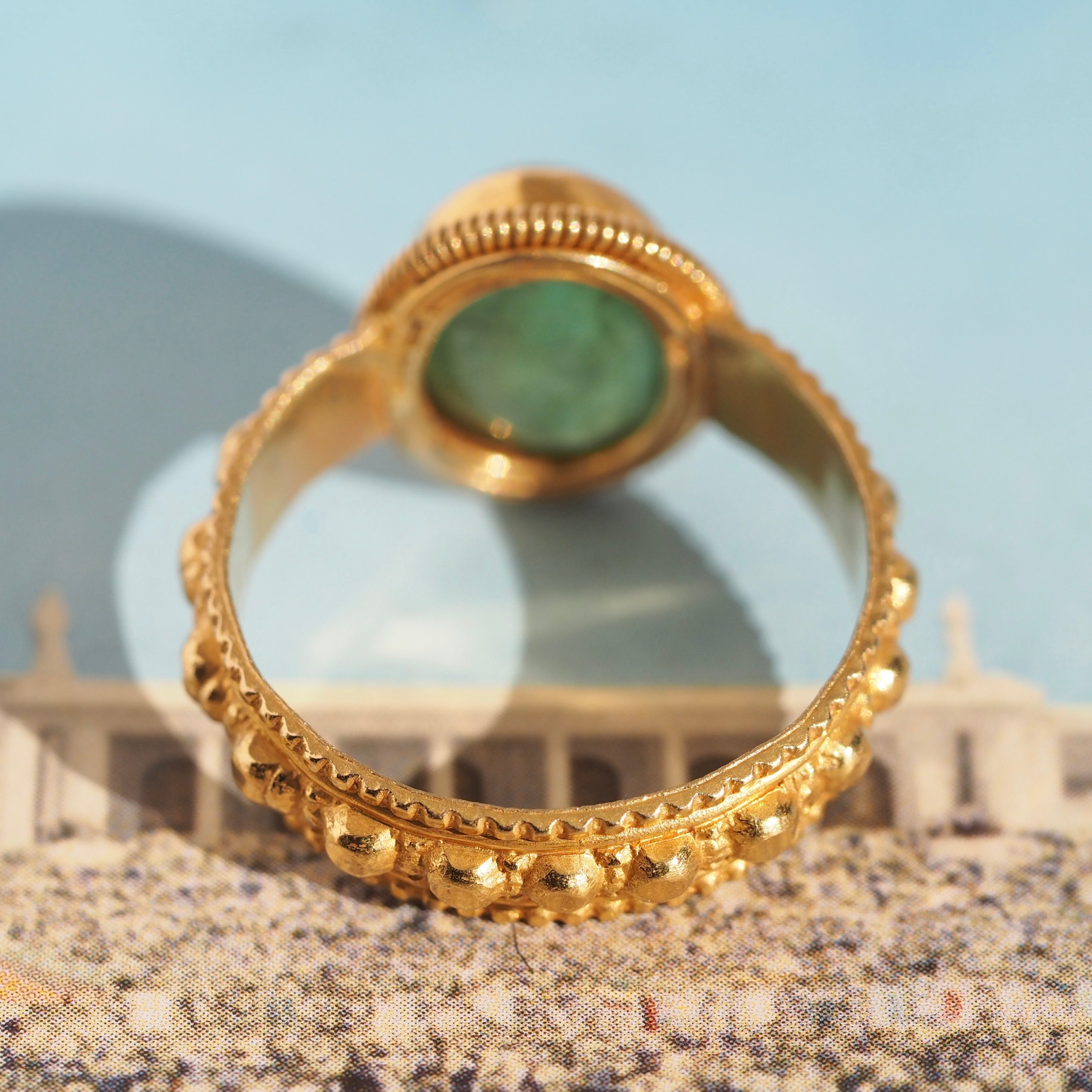 Vintage 22k Gold Cabochon Emerald Ring
