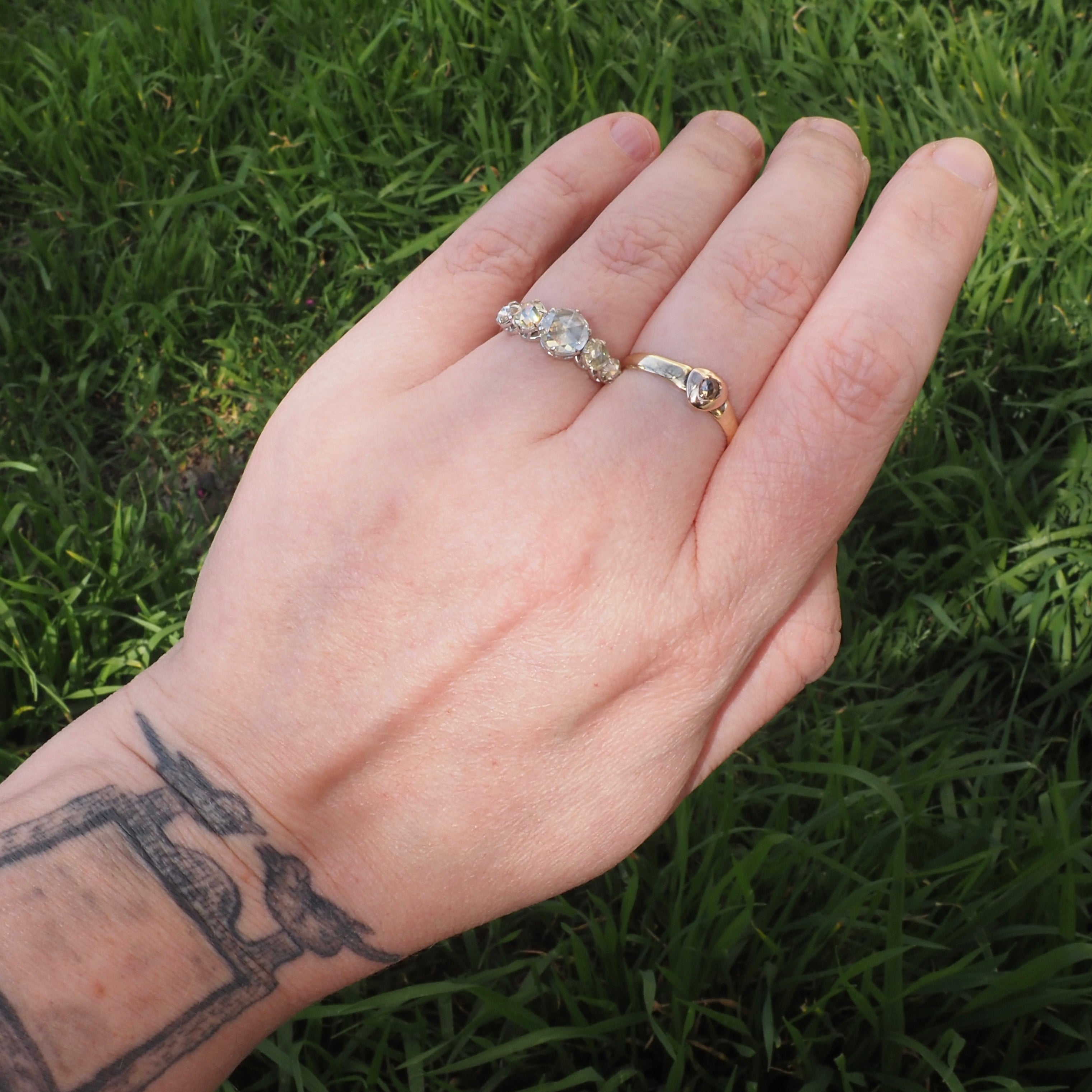 Rose Cut Diamond Five Stone 14k White Gold Engagement Ring