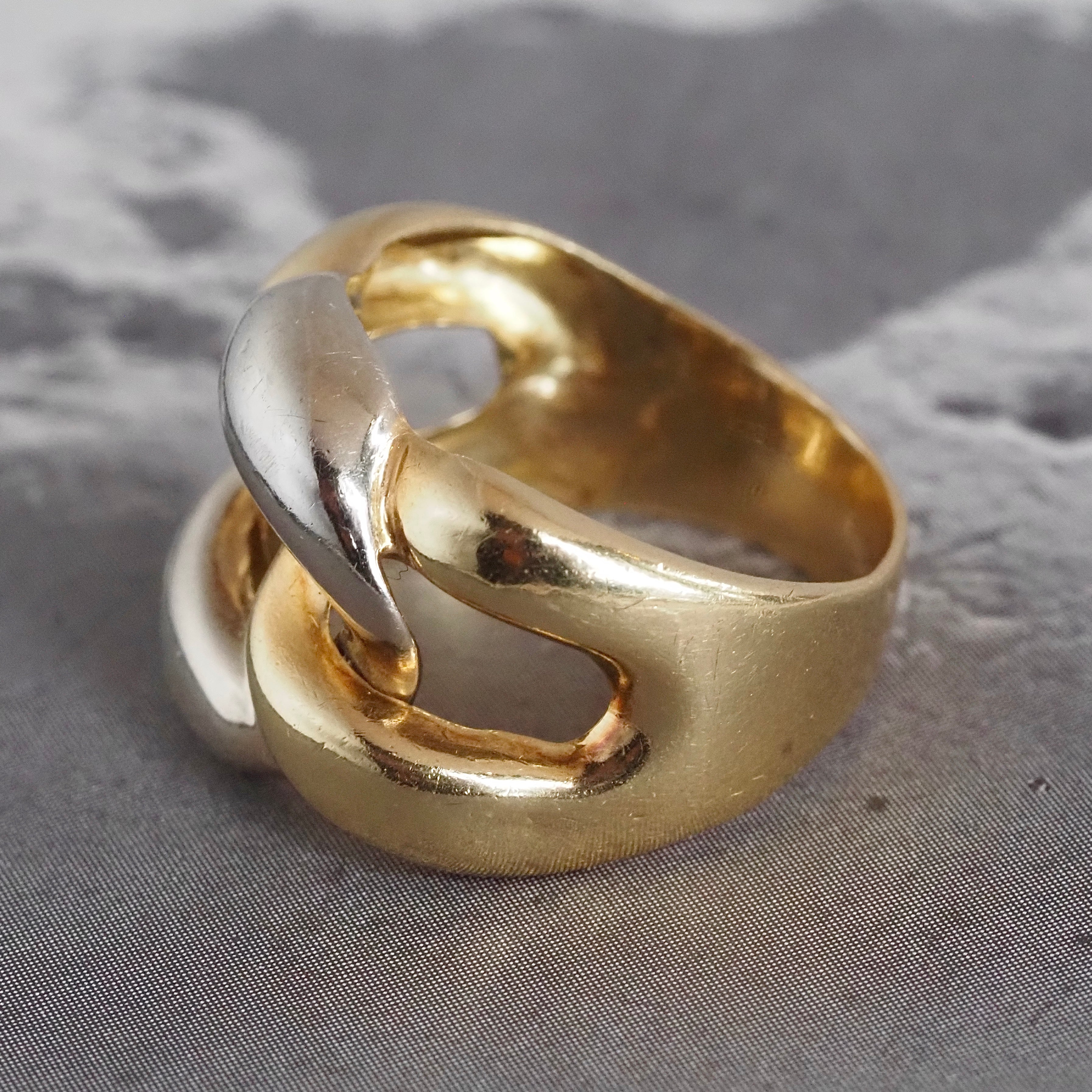 Vintage Curb Link Yellow & White 14k Gold Ring