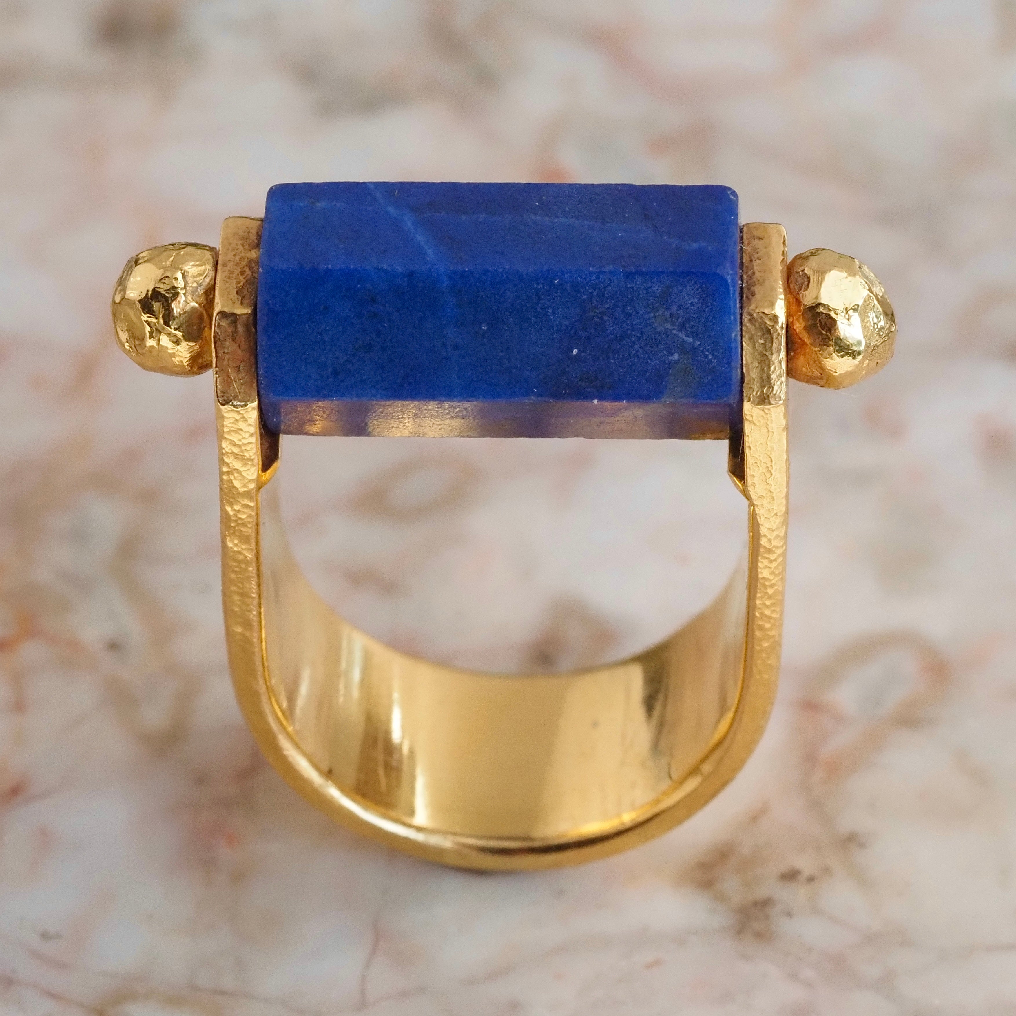 Vintage Portuguese Barrel Lapis 19k Gold Ring