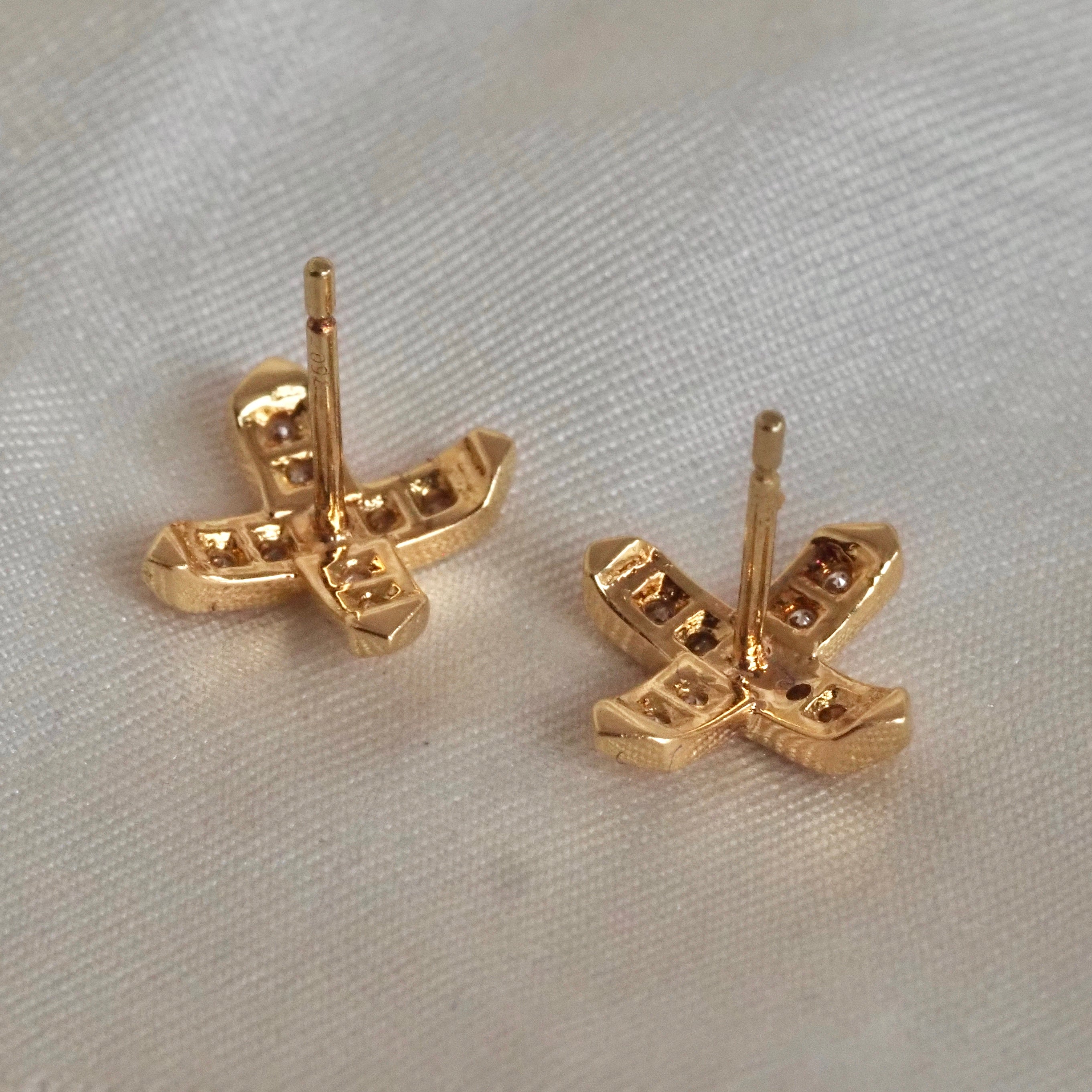 Vintage Diamond "X" 18k Gold Stud Earrings