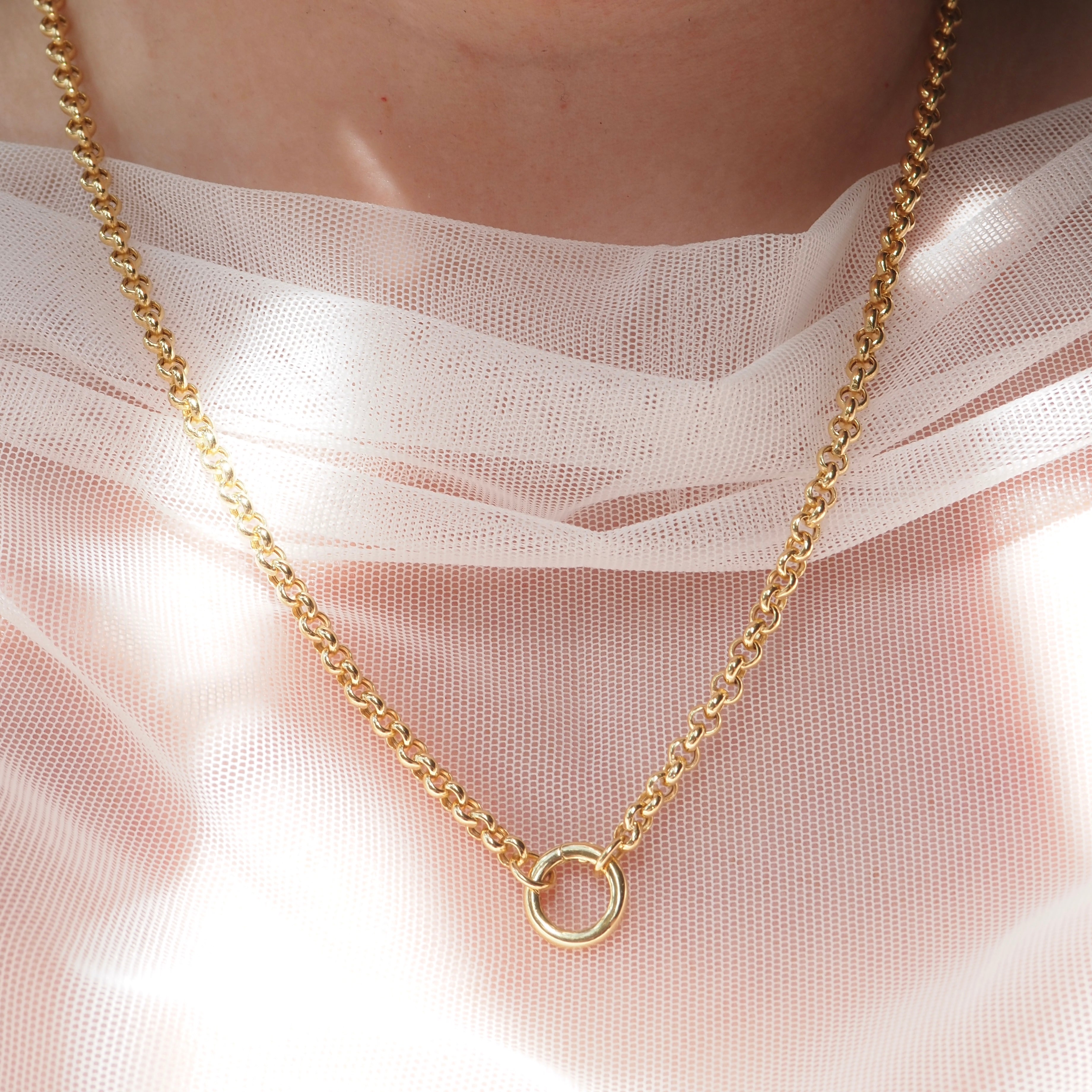 Vintage Italian 14k Gold Rolo Charm Holder Chain Necklace