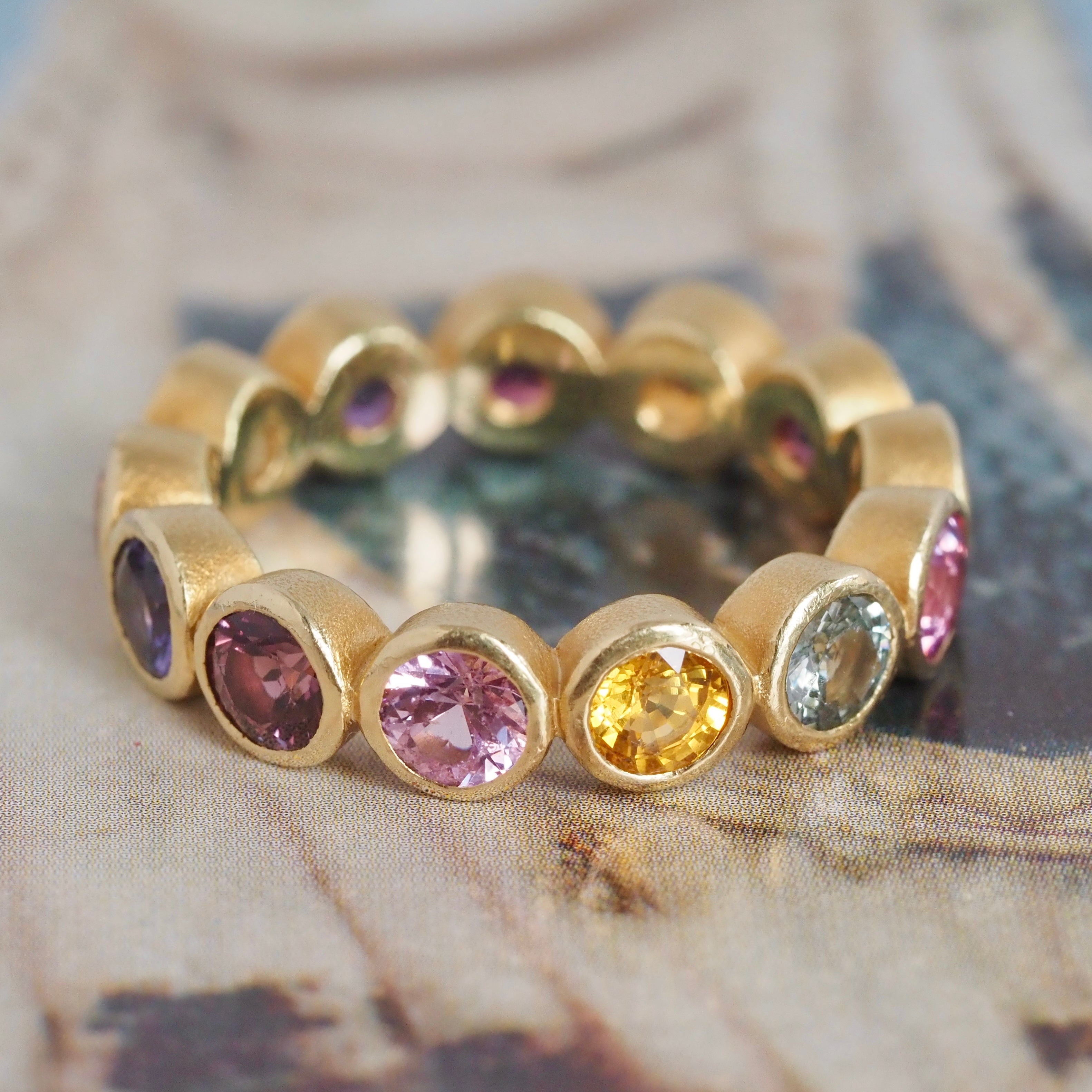 Multicolored Sapphire Eternity 18k Gold Ring