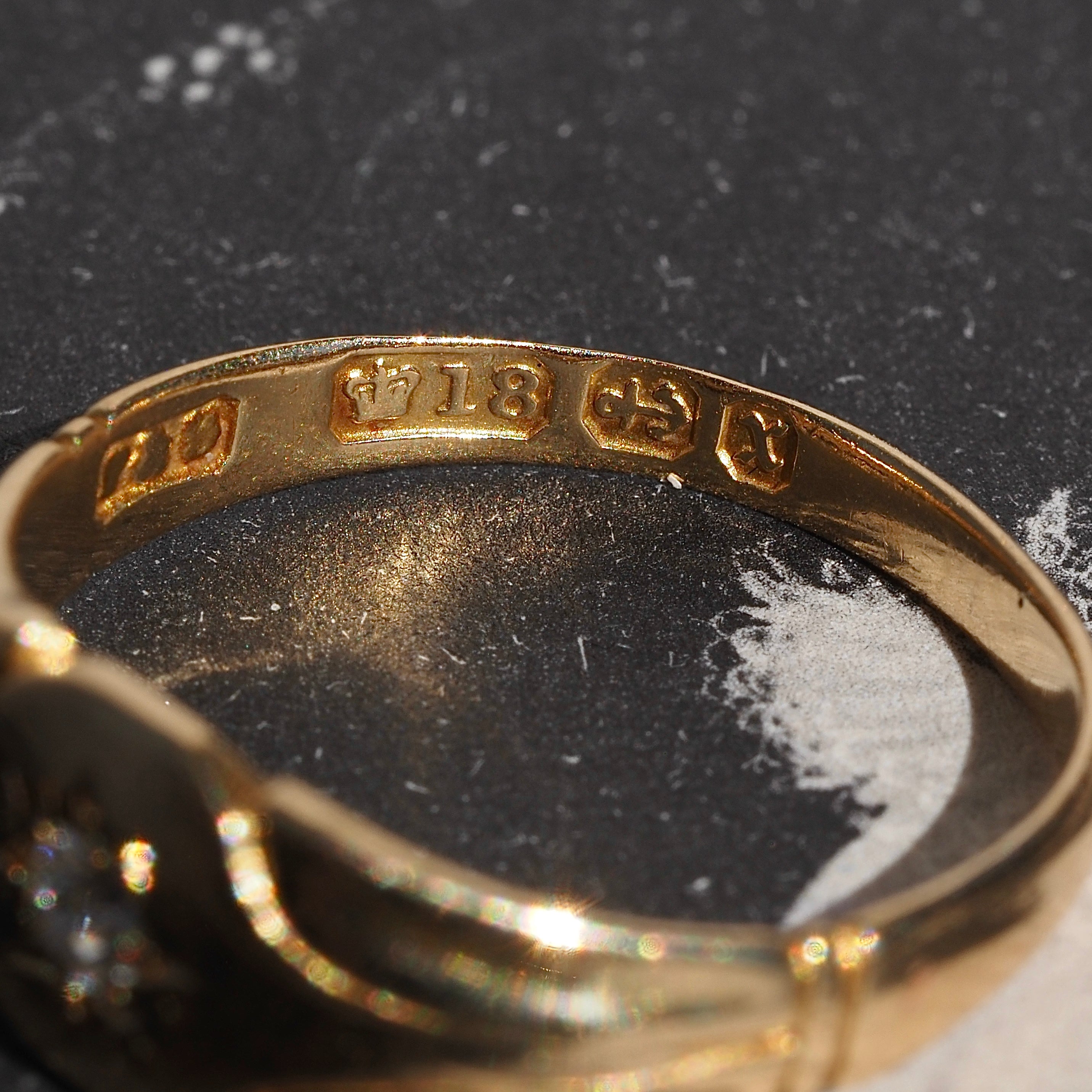 Antique c. 1897 English Old Mine Cut Diamond Starburst 18k Gold Signet Ring