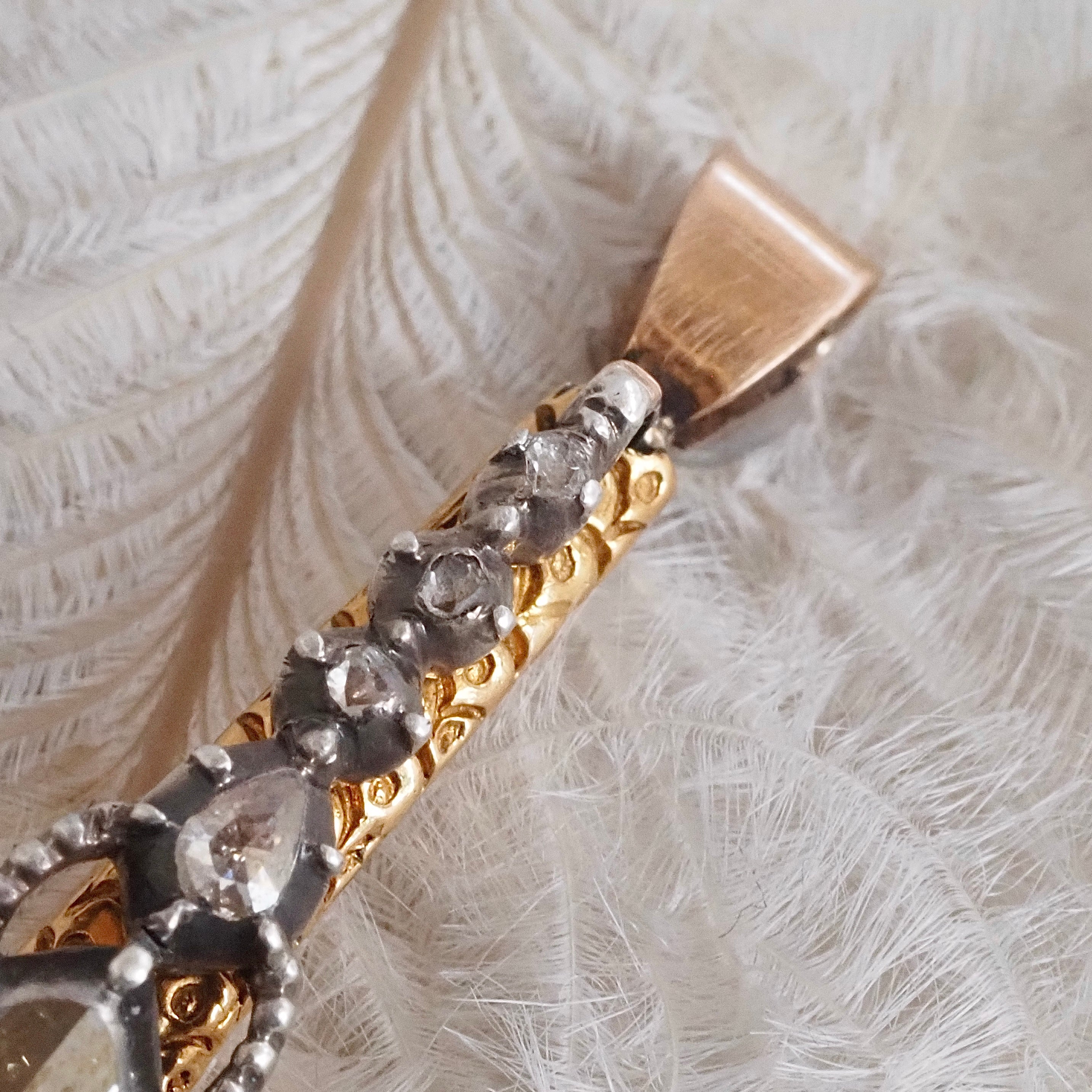 Antique Rose Cut Diamond Gold and Silver Snake Pendant