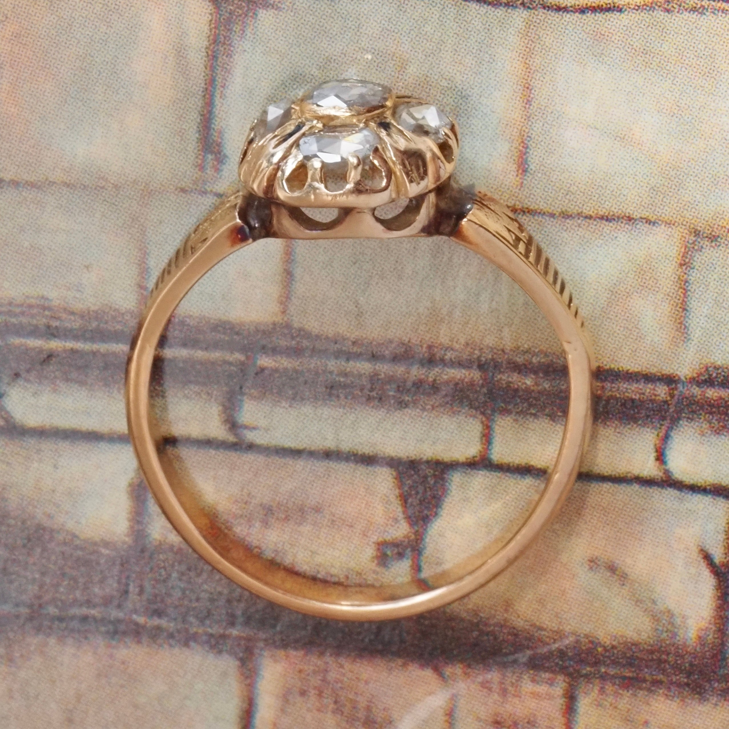Antique Victorian Rose Cut Diamond Cluster 18k Gold Ring