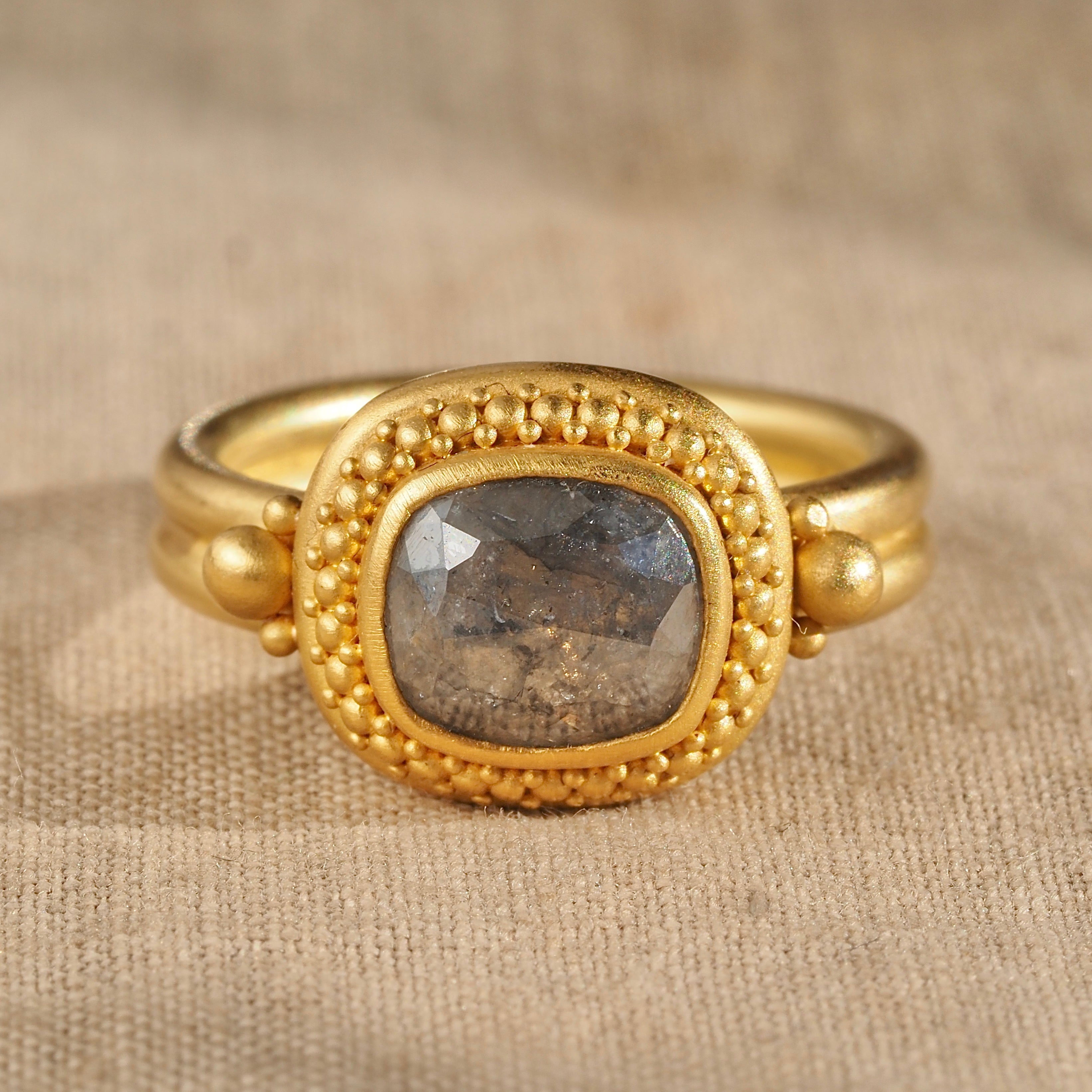 Salt and Pepper Rose Cut Diamond 22k Gold & 20k Gold Ring