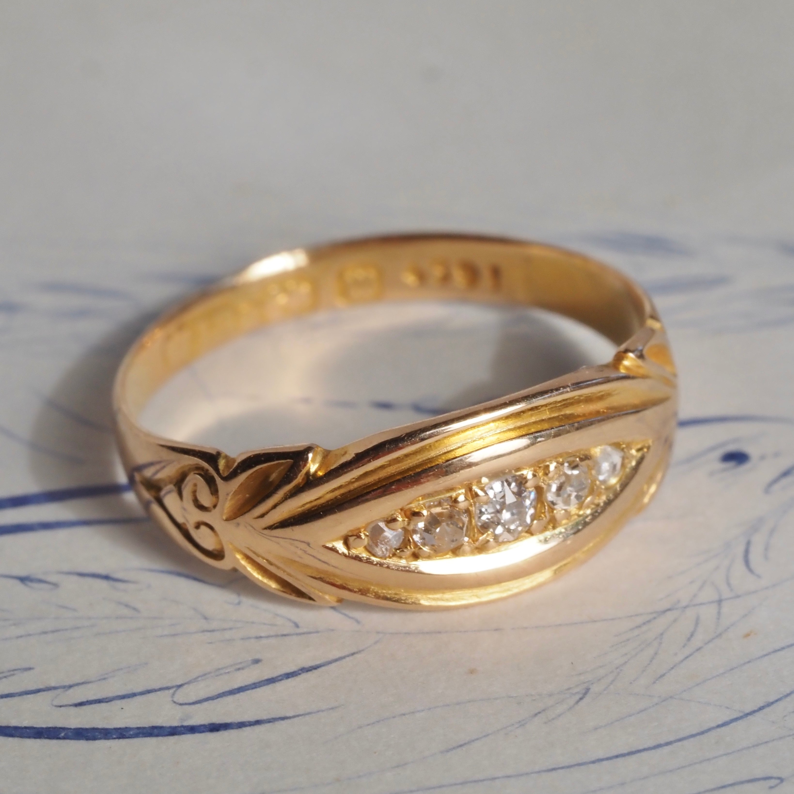 Antique Victorian 18k Gold Old Mine Cut Diamond Boat Ring