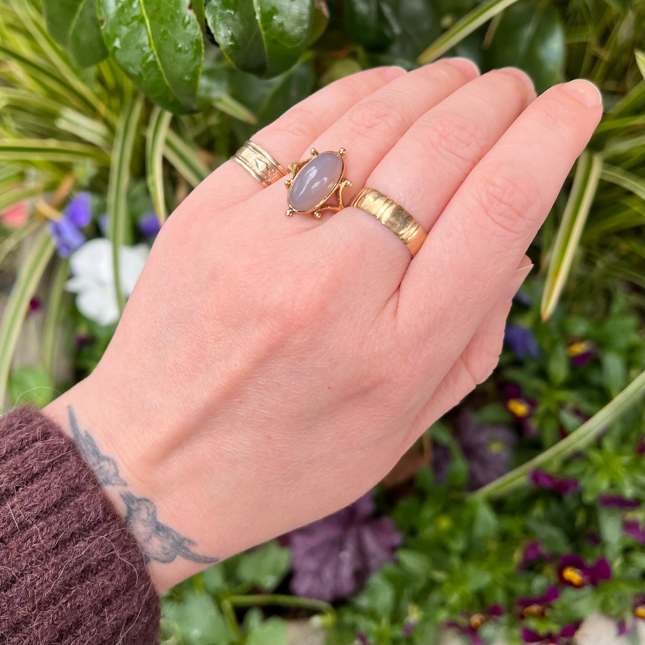 Antique Grey Moonstone 14k Gold Ring