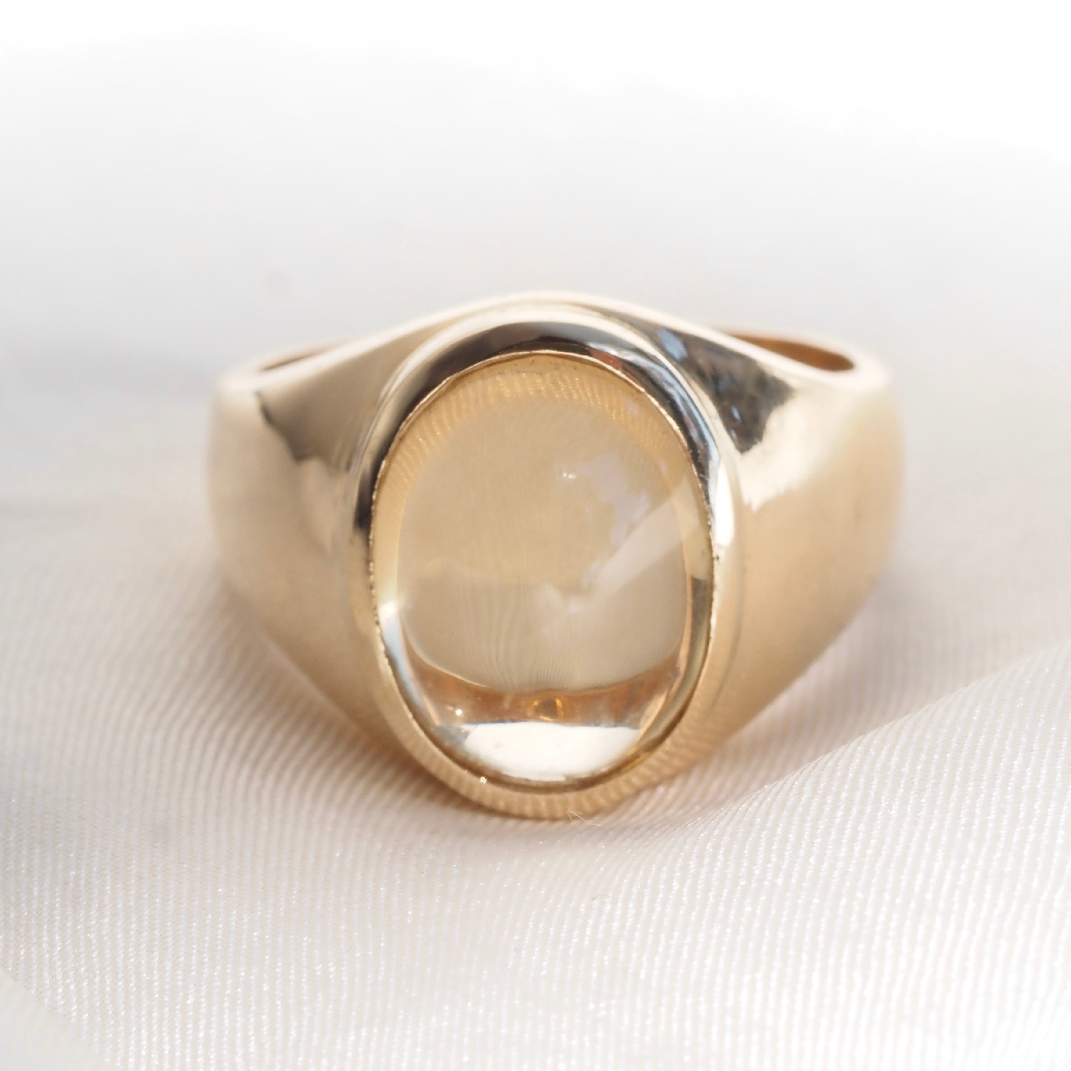 Vintage Honey Citrine Cabochon 14K Gold Dome Ring