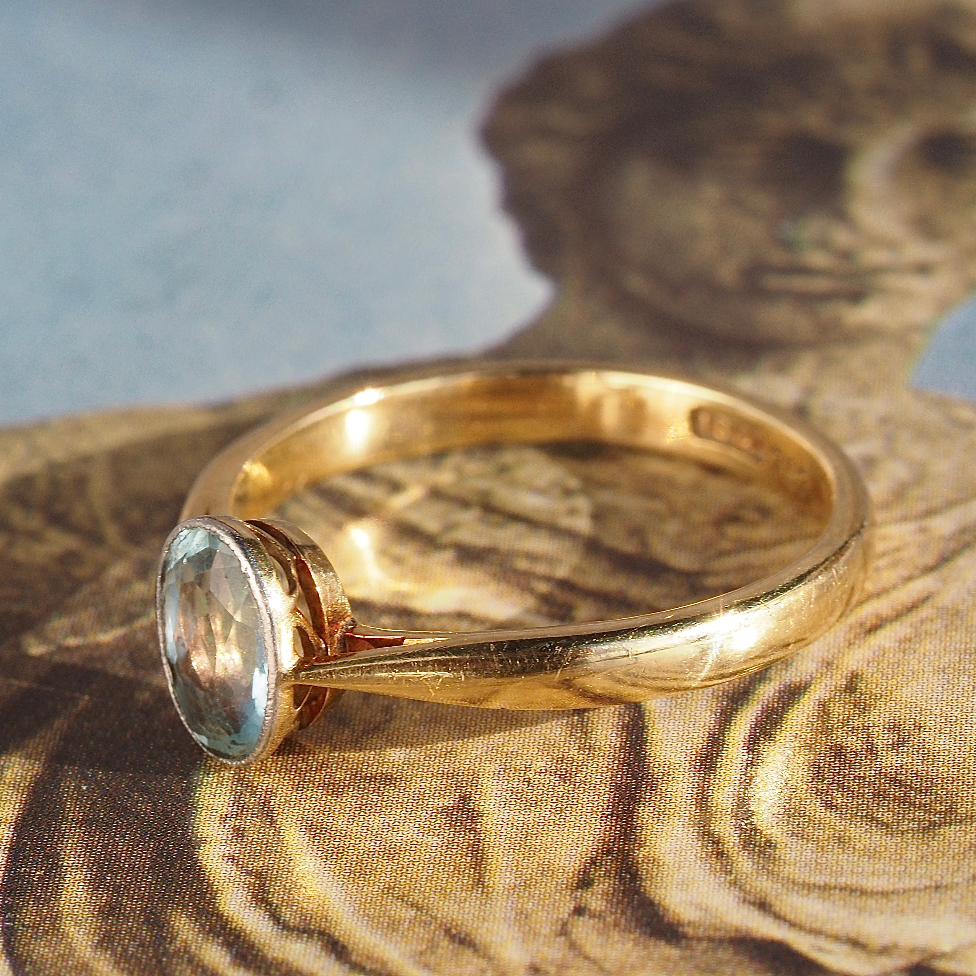 Antique English Edwardian Aquamarine 18k Gold Solitaire Ring