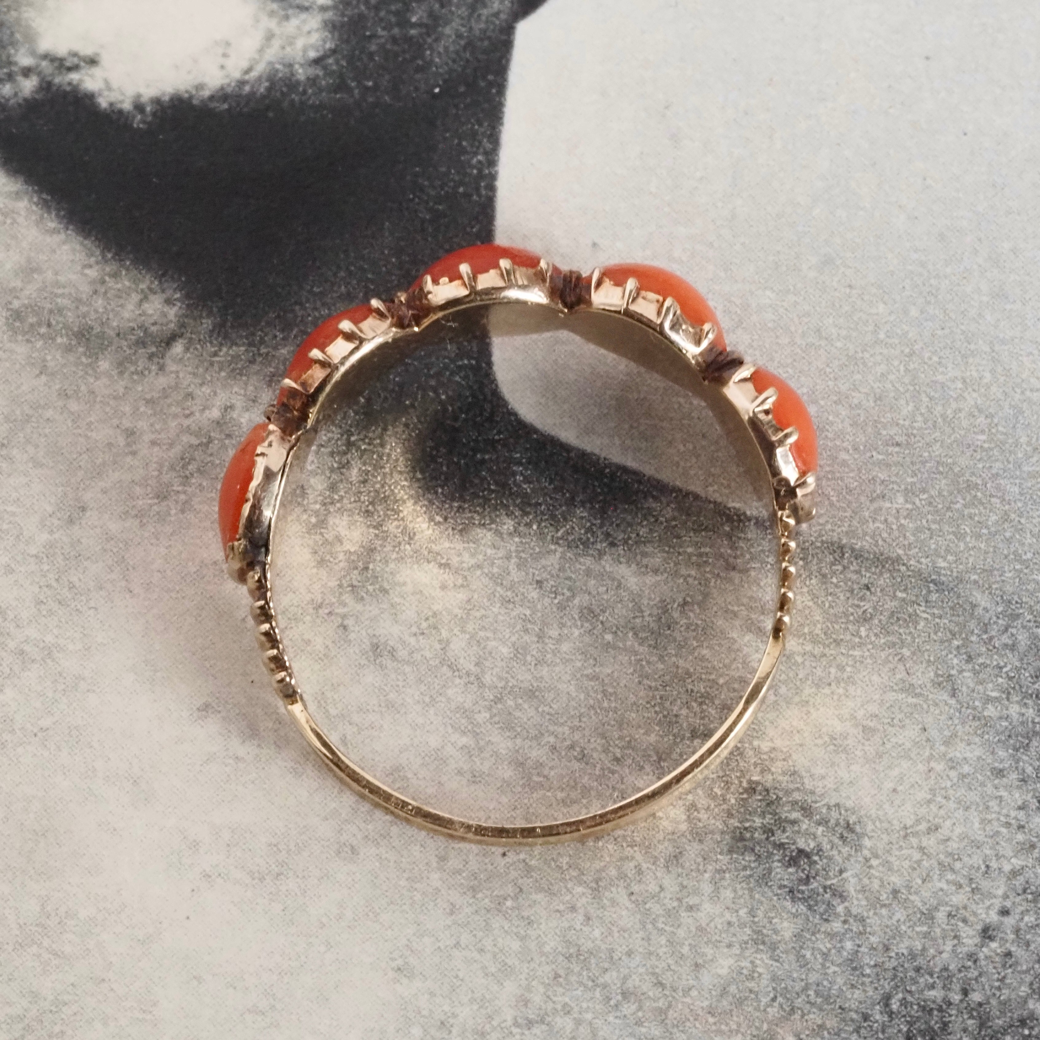 Antique Georgian Five Stone Coral 14k Gold Ring