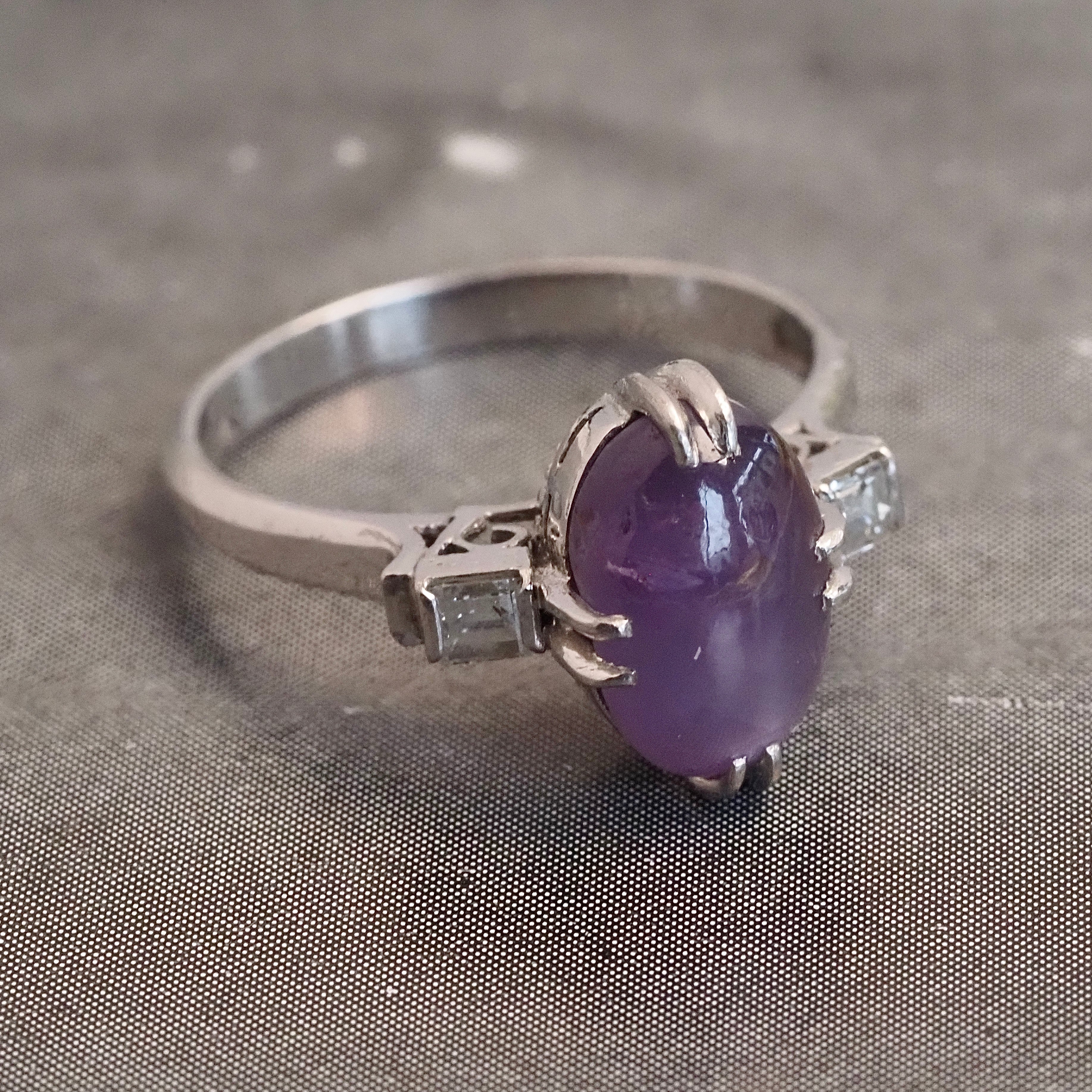 Antique Art Deco Purple Star Sapphire Diamond Platinum Ring