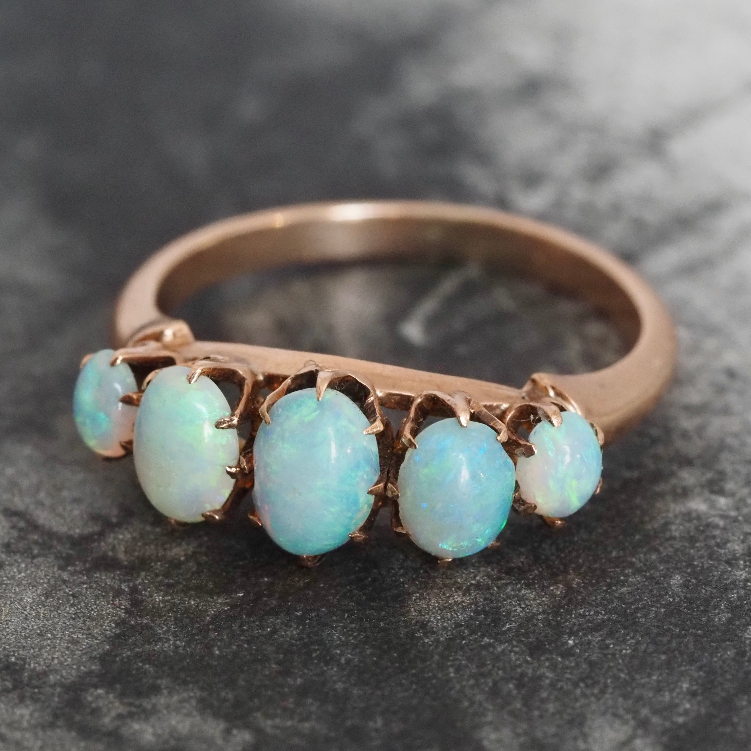 Antique Victorian Five Stone Opal 14k Gold Ring