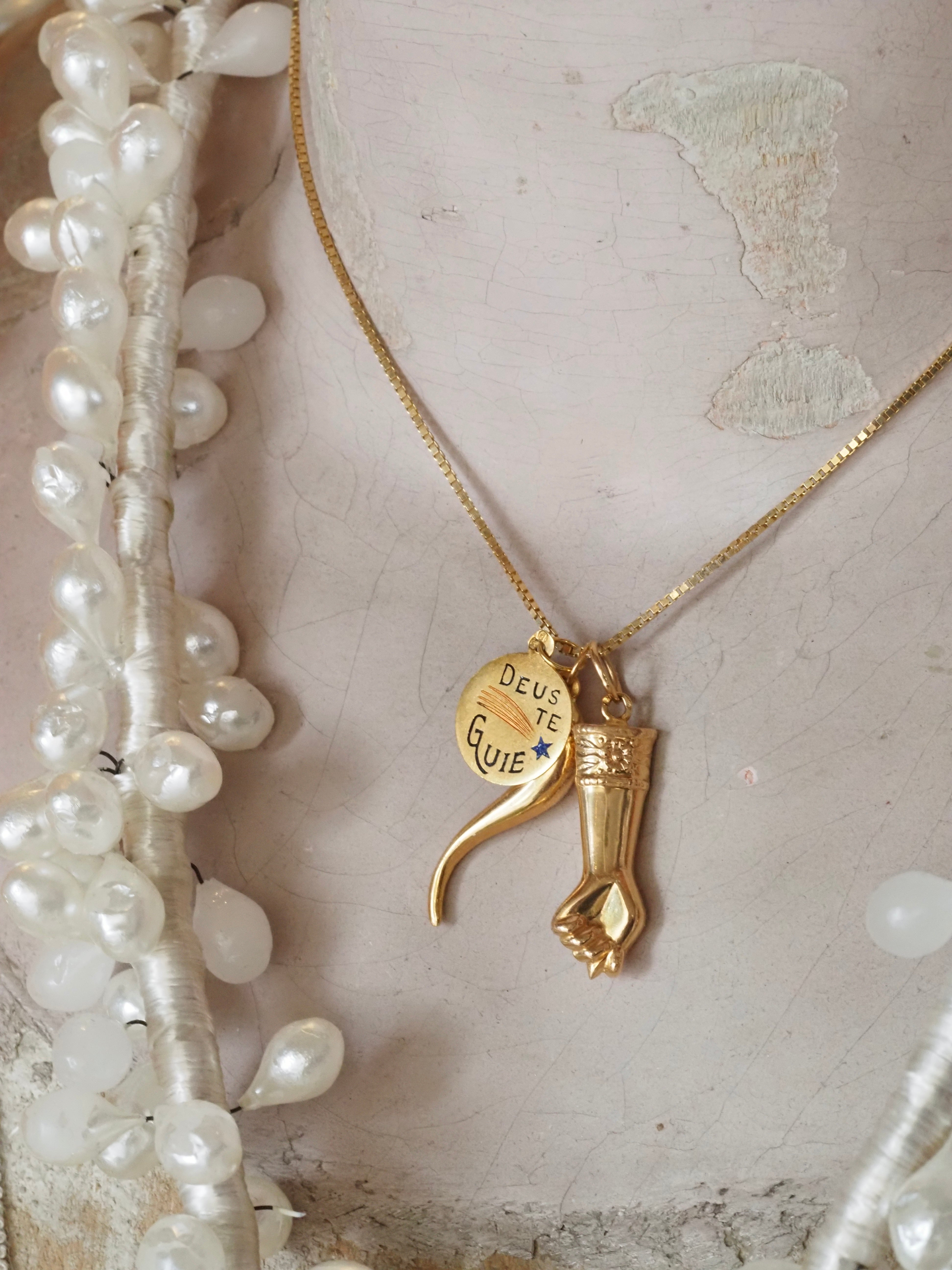 Antique Portuguese 19k Gold “God Guide You” Enamel Charm