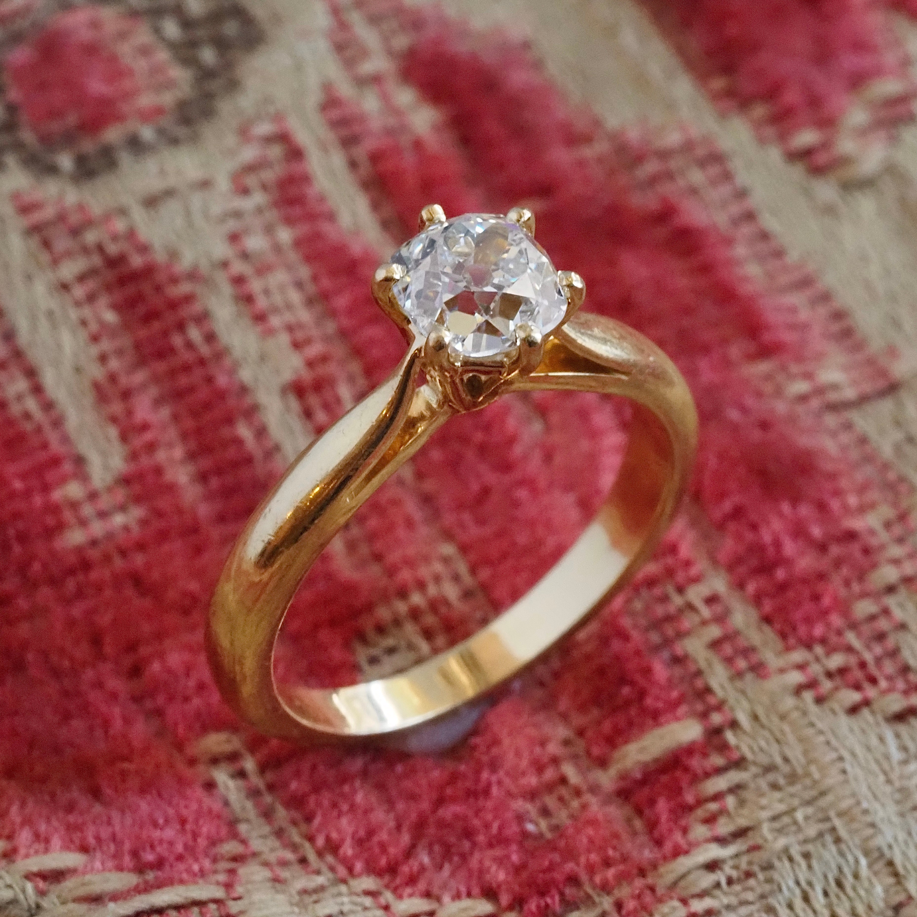 Vintage French Old Mine Cut Diamond 18k Solitaire Engagement Ring