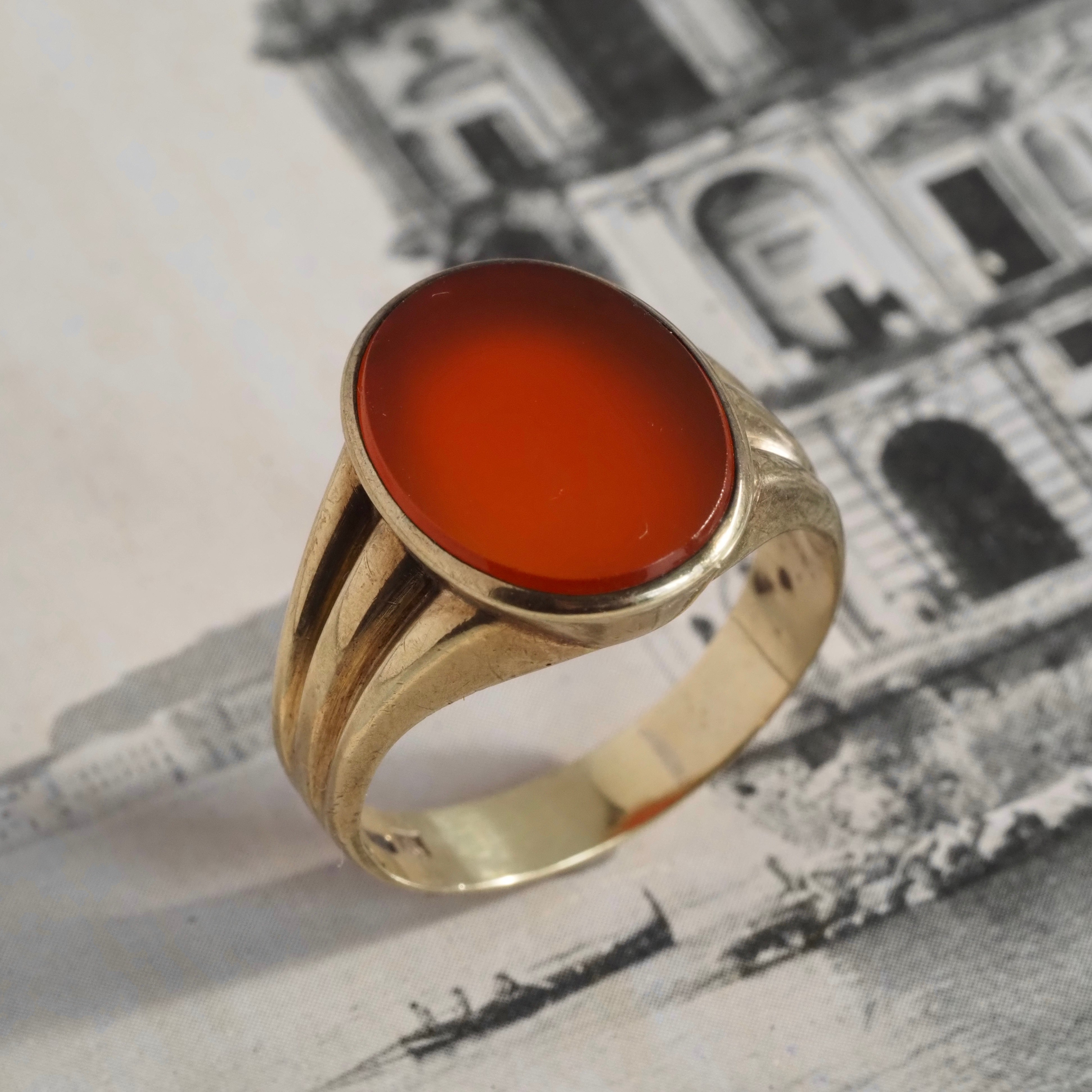 Antique Edwardian Carnelian Signet 8k Gold Ring