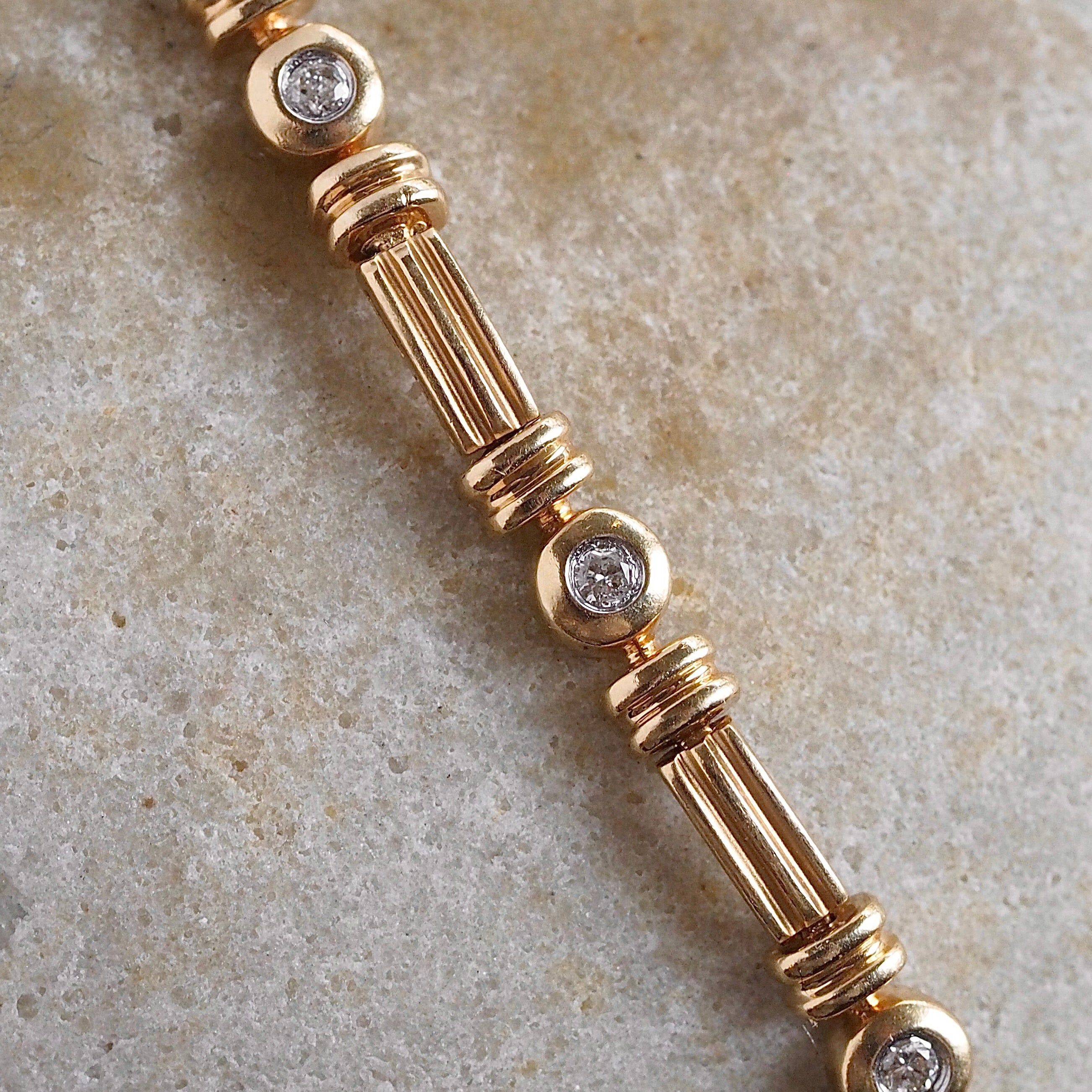 Vintage 14k Gold and Bezel Set Diamond Bracelet