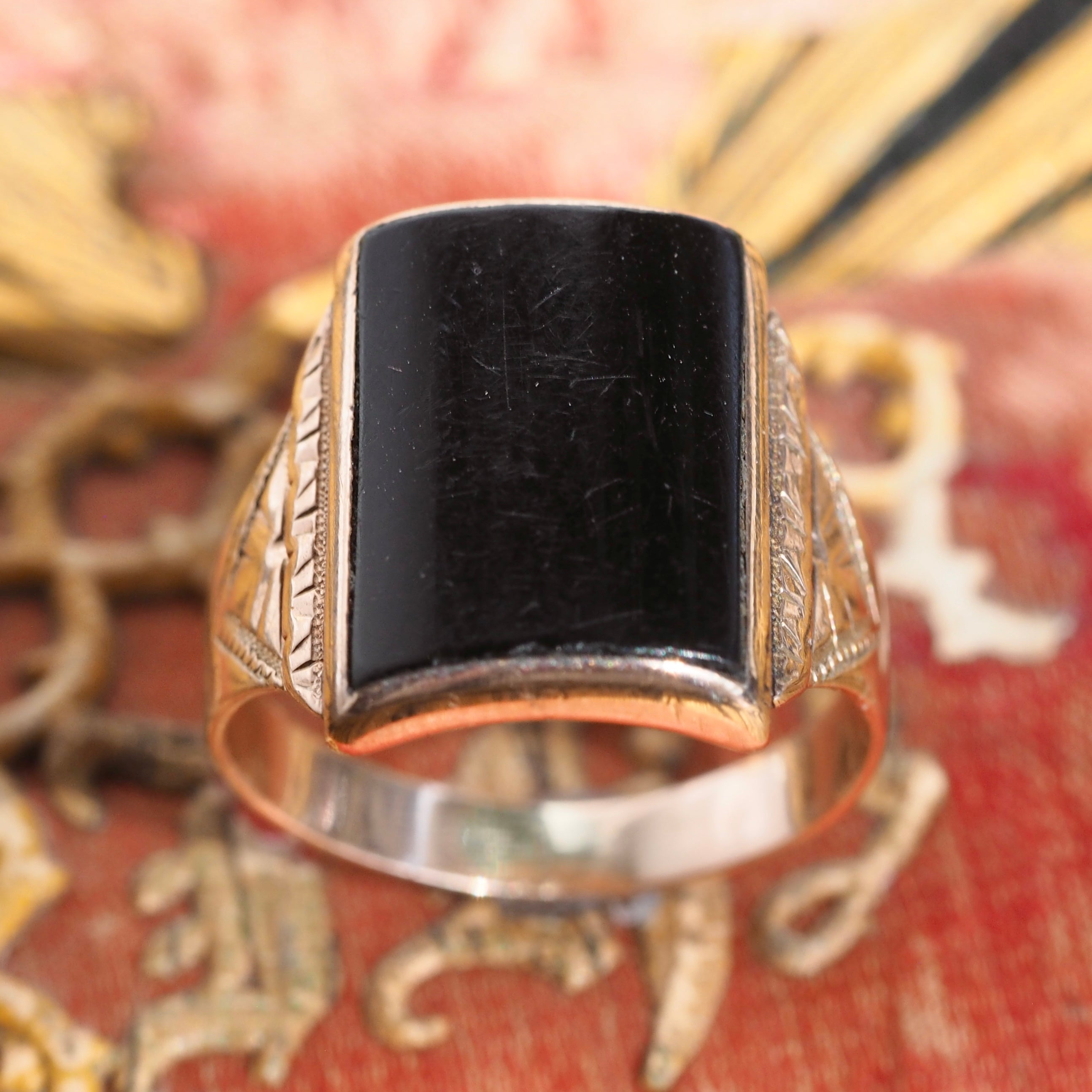 Antique Victorian 10k Gold Onyx Signet Ring