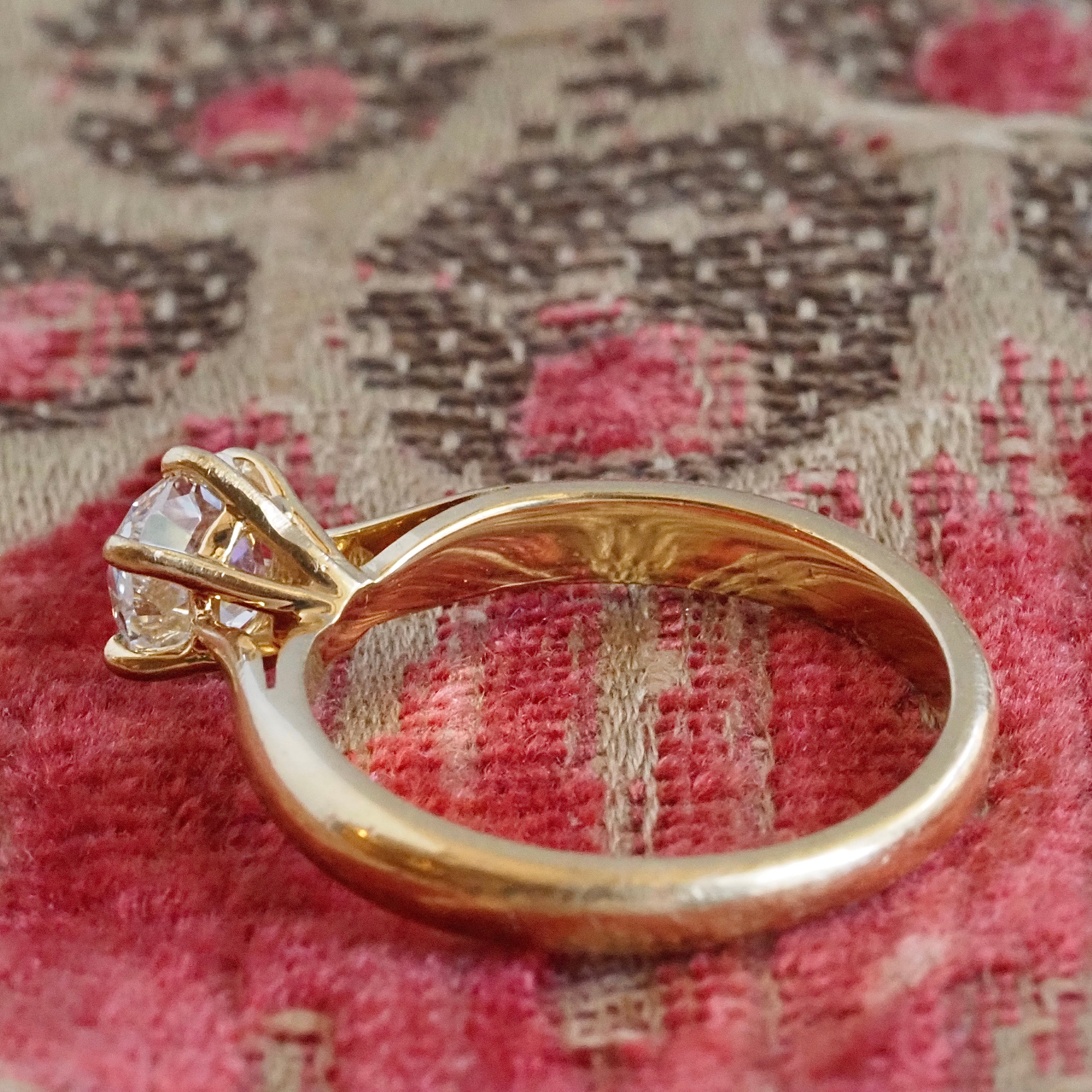 Vintage French Old Mine Cut Diamond 18k Solitaire Engagement Ring