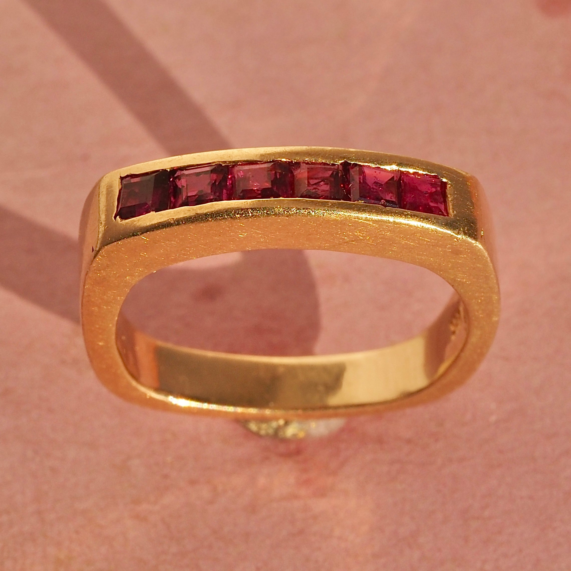 Vintage Natural Ruby Channel Set Squared 14k Gold Ring