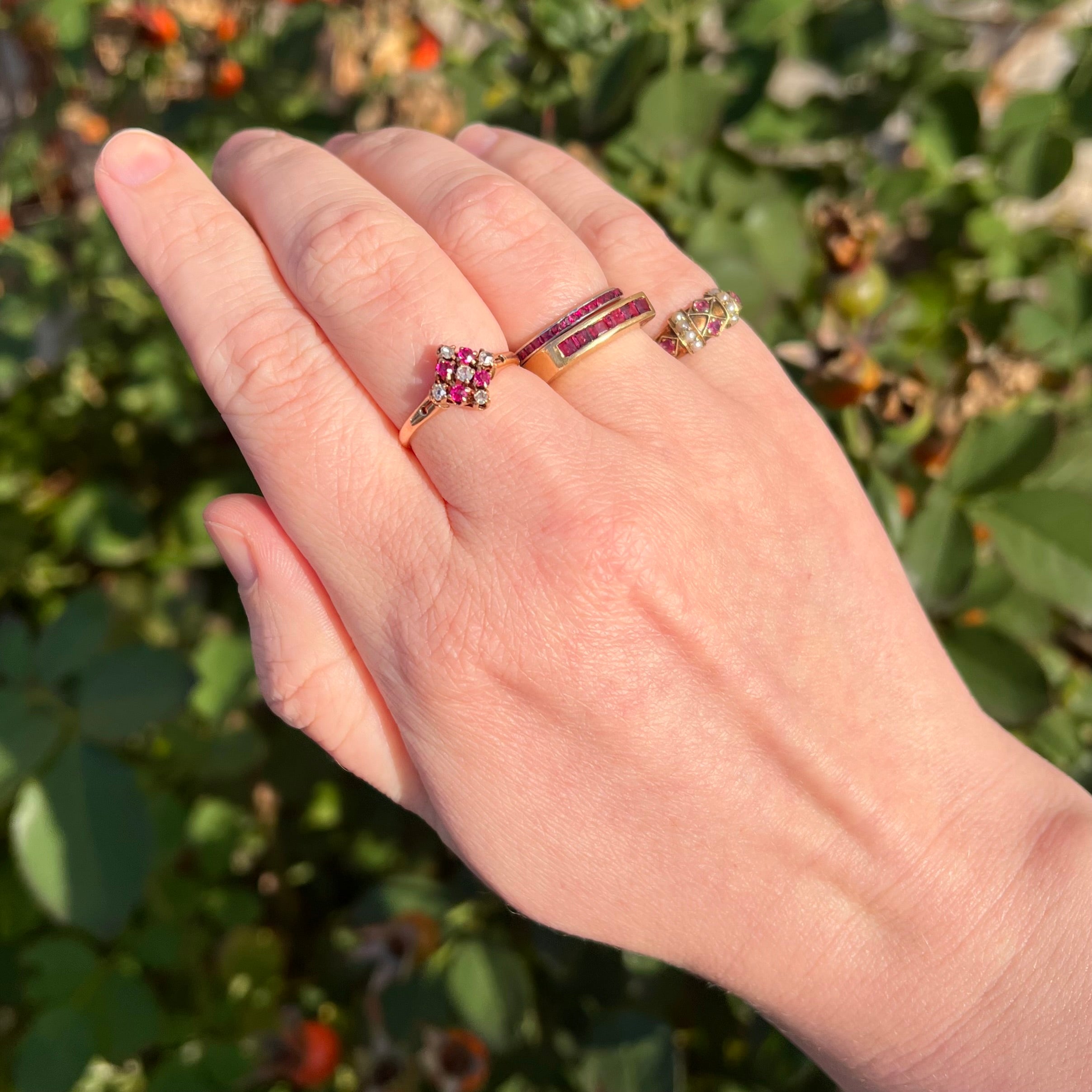 Vintage Natural Ruby Channel Set Squared 14k Gold Ring