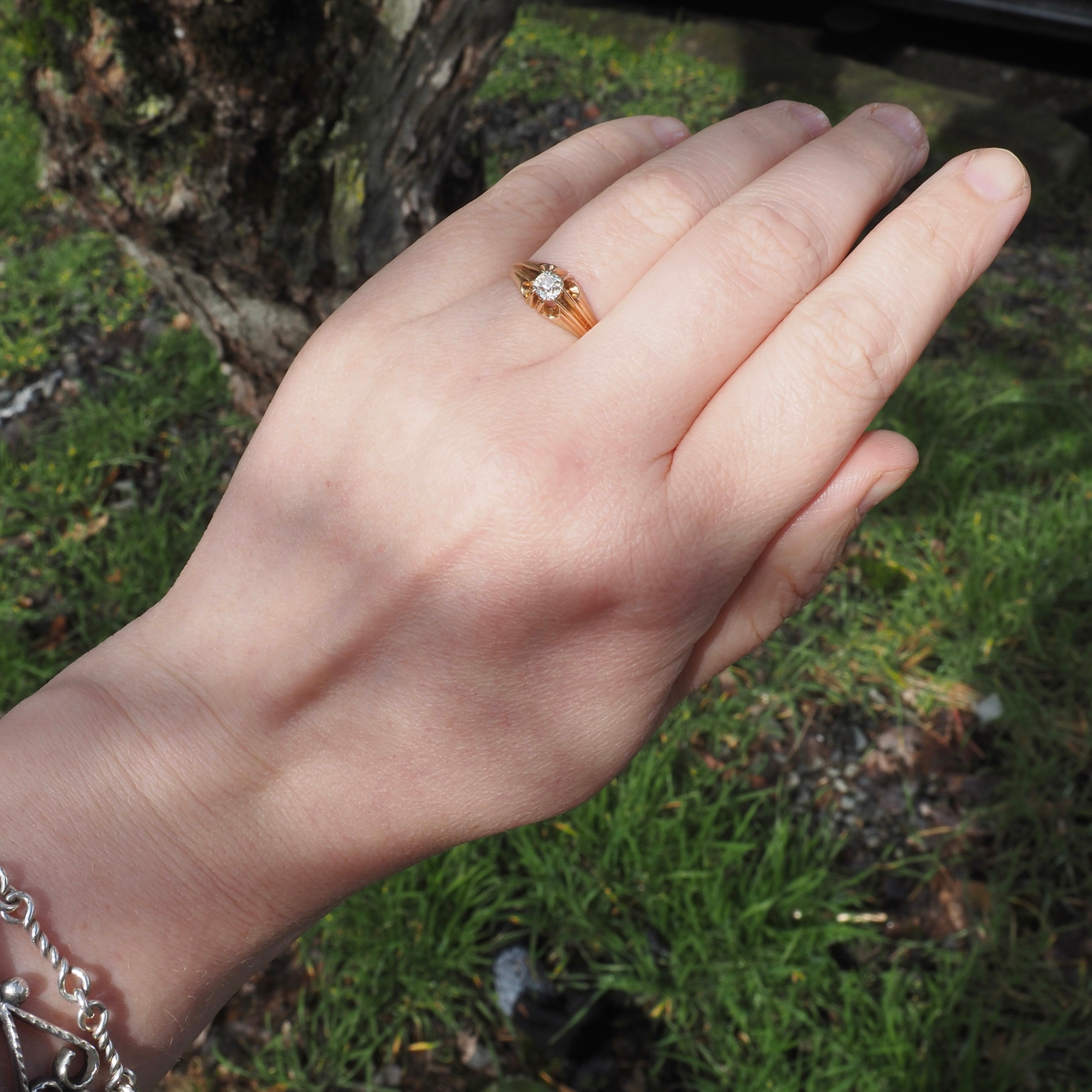 Antique Old Mine Cut Diamond in Vintage Polish 14k Gold Belcher Set Engagement Ring