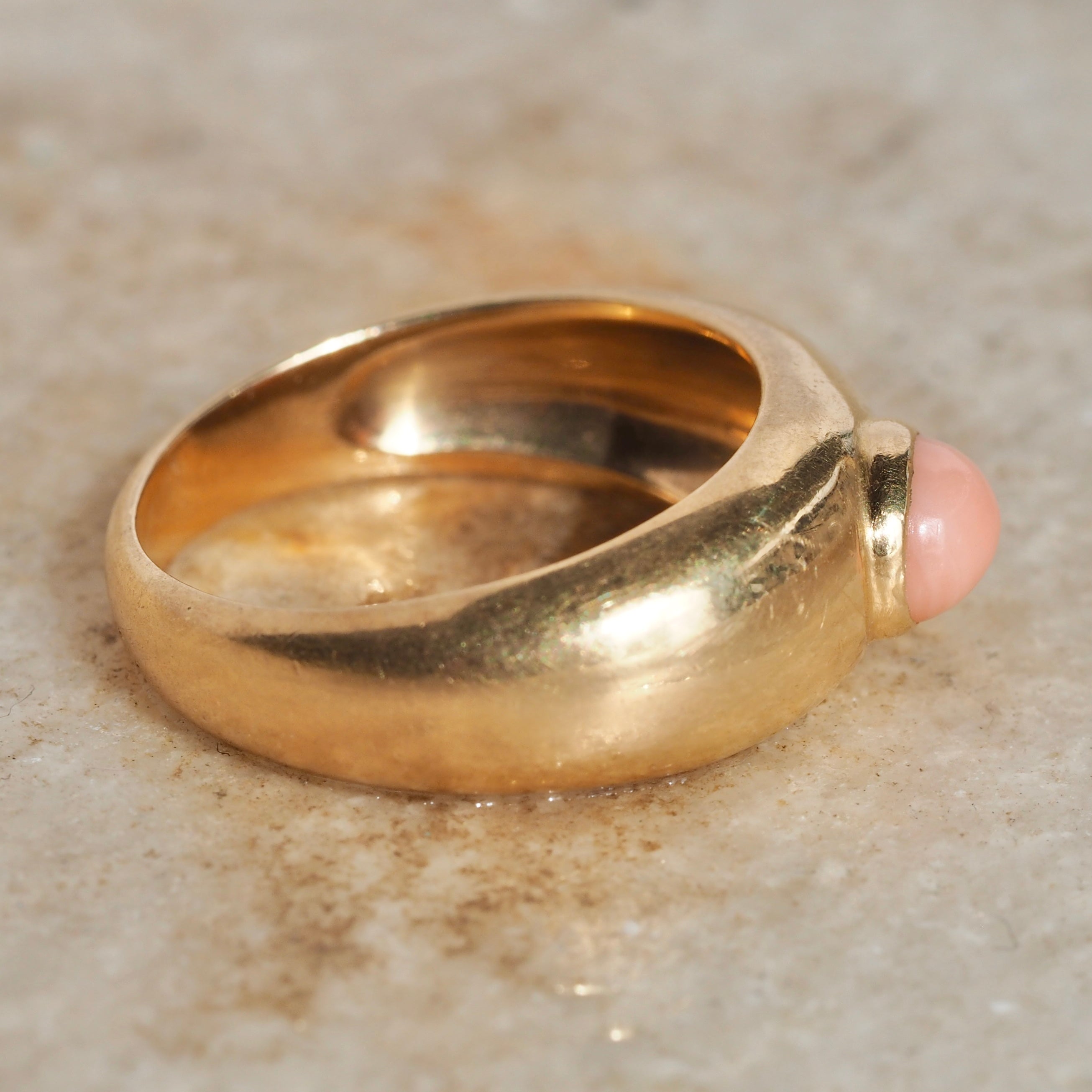 Vintage French 18k Gold Coral Dome Ring